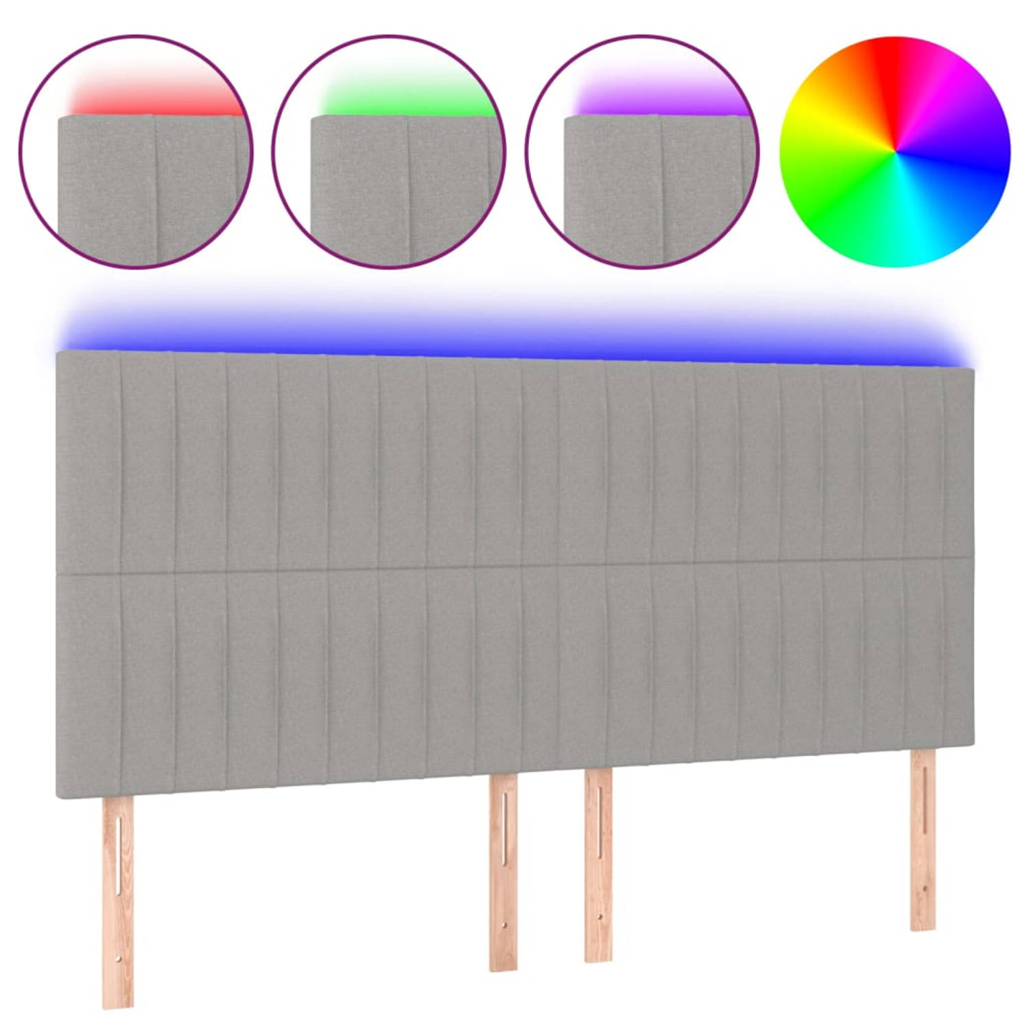 The Living Store Hoofdeind Lichtgrijs 180 x 5 cm - Verstelbare hoogte - Comfortabele ondersteuning - Duurzaam materiaal - Kleurrijke LED-verlichting - Snijdbare LED-strip