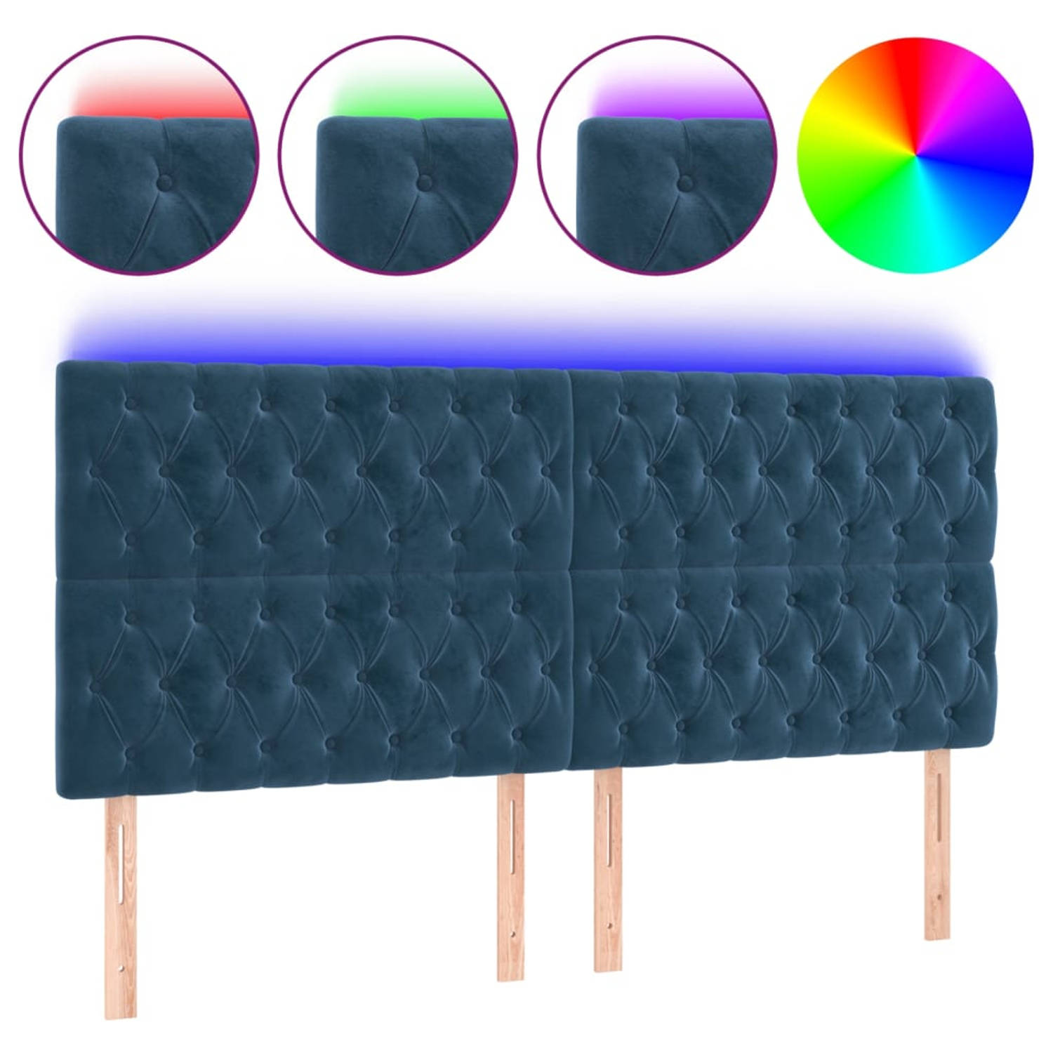 The Living Store Hoofdbord LED 200x7x118/128 cm fluweel donkerblauw - Bedonderdeel