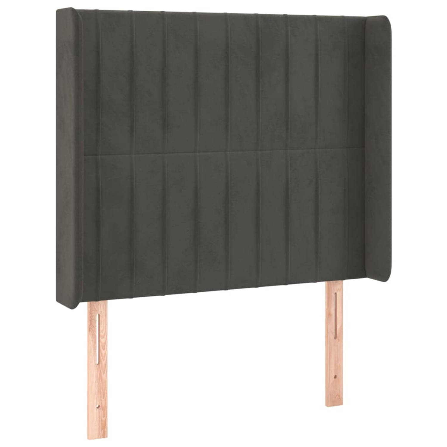 The Living Store Hoofdbord met randen 103x16x118/128 cm fluweel donkergrijs - Bedonderdeel