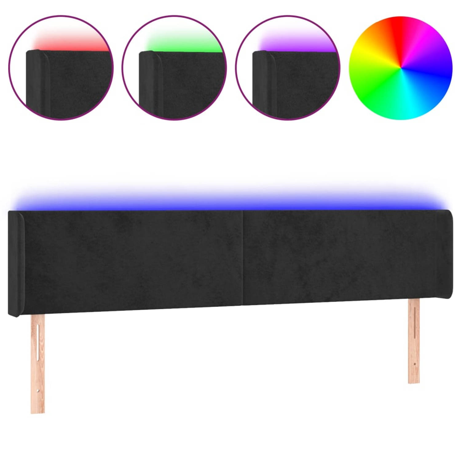 The Living Store Hoofdbord - LED-verlichting - Verstelbaar - Comfortabele ondersteuning - Snijdbare LED-strip - USB-aansluiting - Zwart - Stof - Larikshout