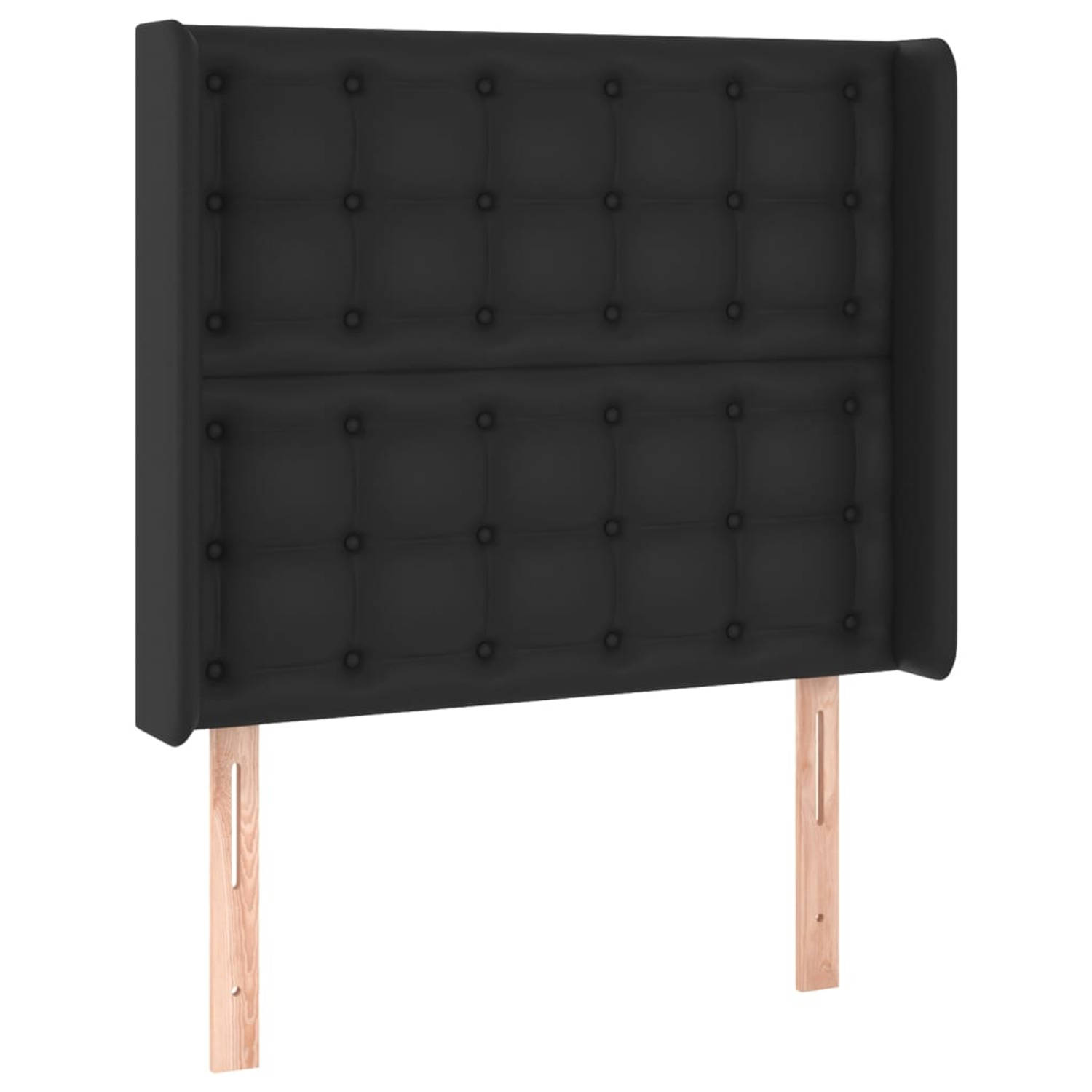 The Living Store Hoofdbord met randen 93x16x118/128 cm kunstleer zwart - Bedonderdeel