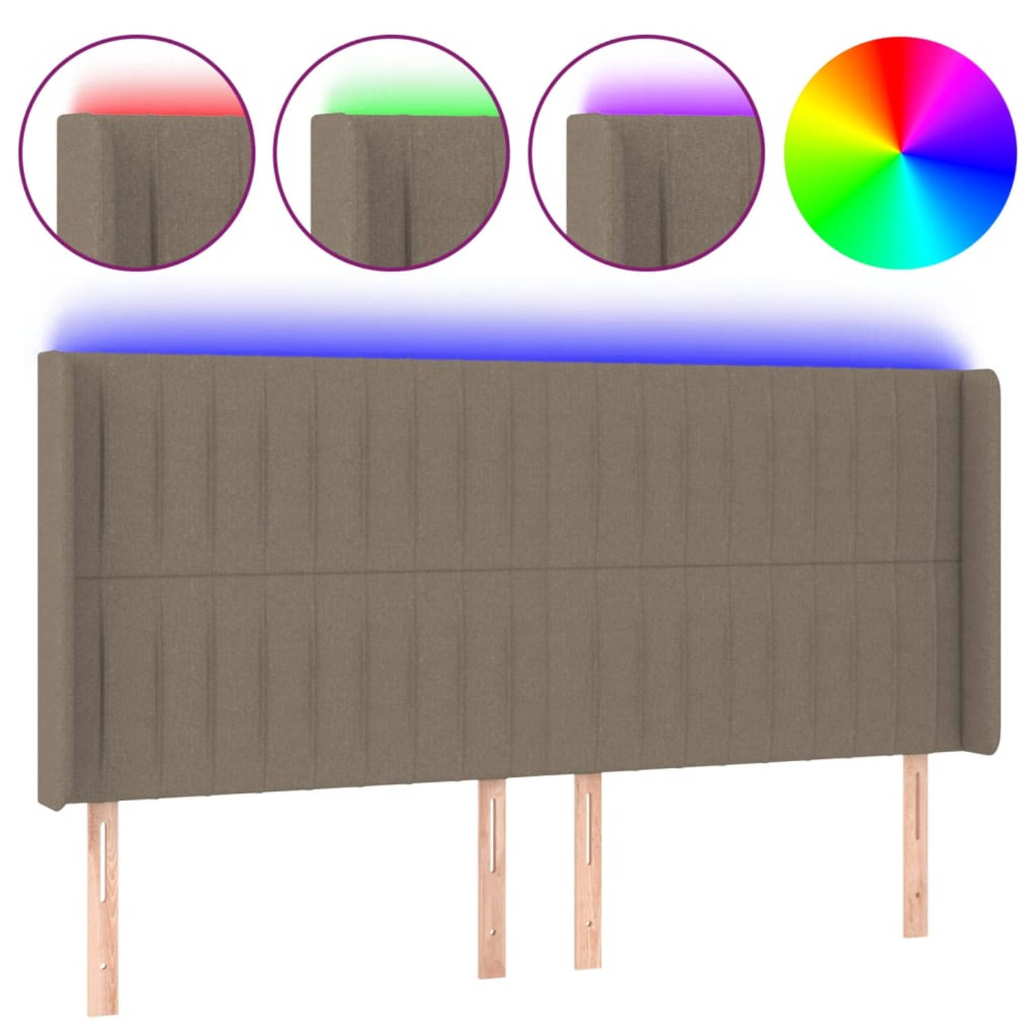 The Living Store hoofdbord - klassiek - LED-verlichting - verstelbare hoogte - comfortabele ondersteuning - snijdbare LED-strip - taupe - materiaal- stof/bewerkt hout/larikshout -