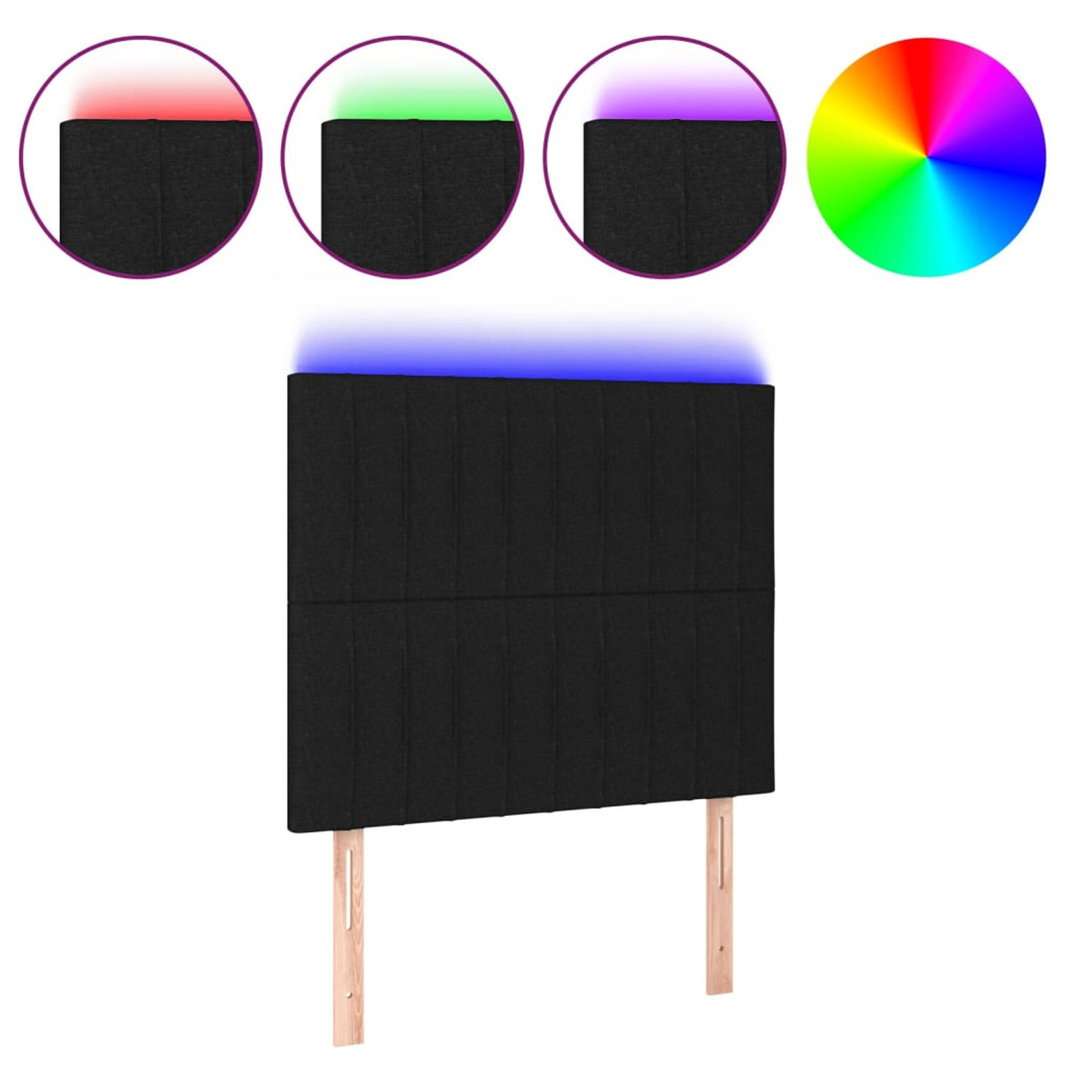 The Living Store Hoofdeind - LED Strip - Zwart - 80 x 5 x 118/128 cm - verstelbaar