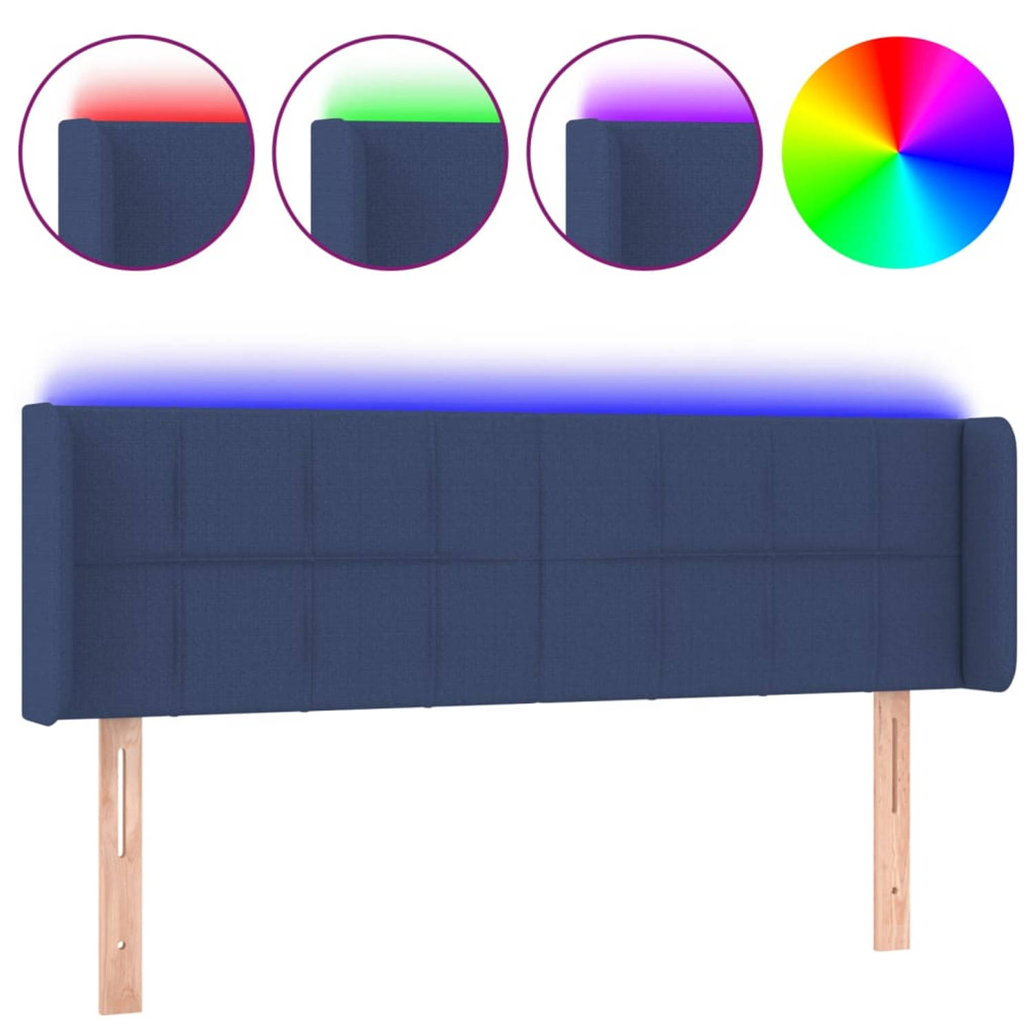 The Living Store Hoofdbord LED-blauw - 147 x 16 x 78/88 cm - Verstelbare hoogte - Duurzaam materiaal