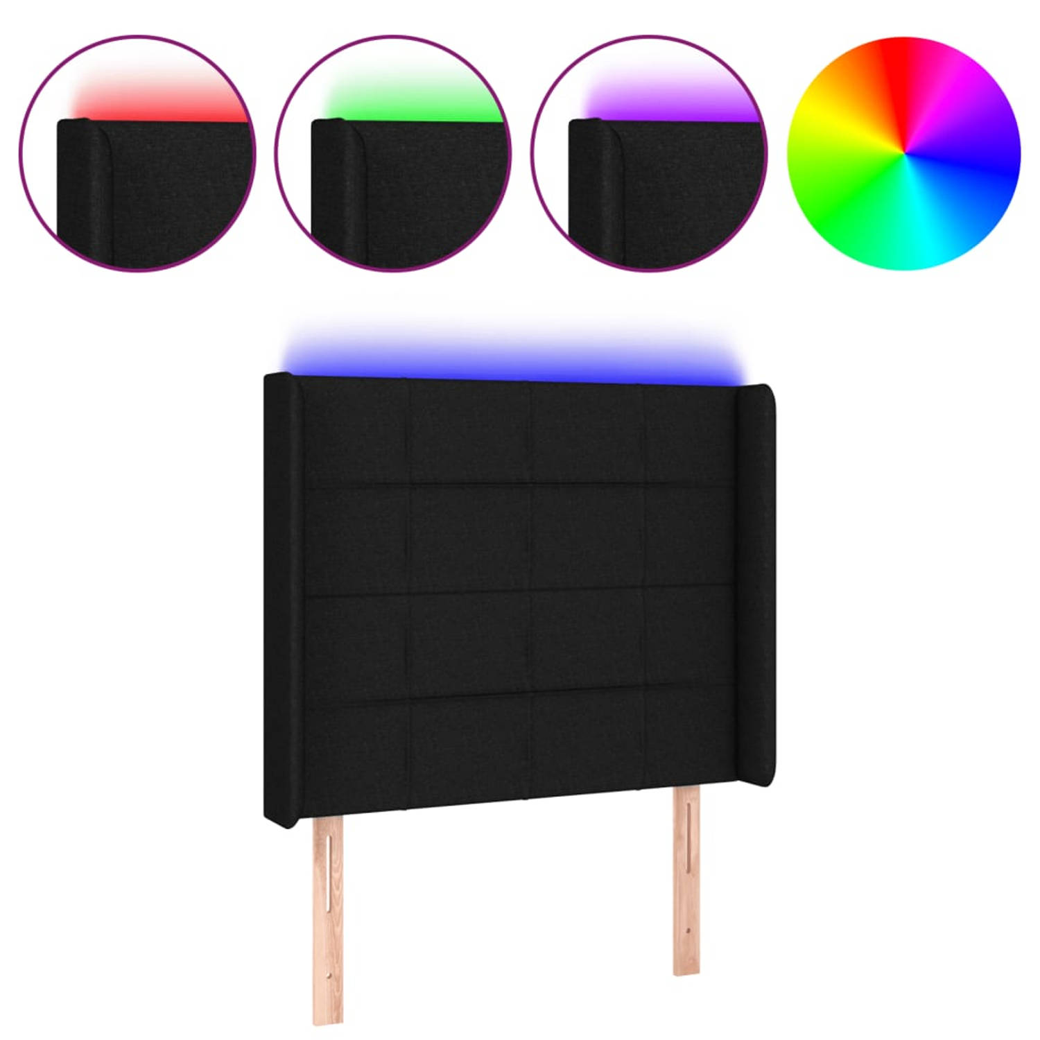 The Living Store Hoofdbord - LED - Zwart - 83x16x118/128 cm - Verstelbaar