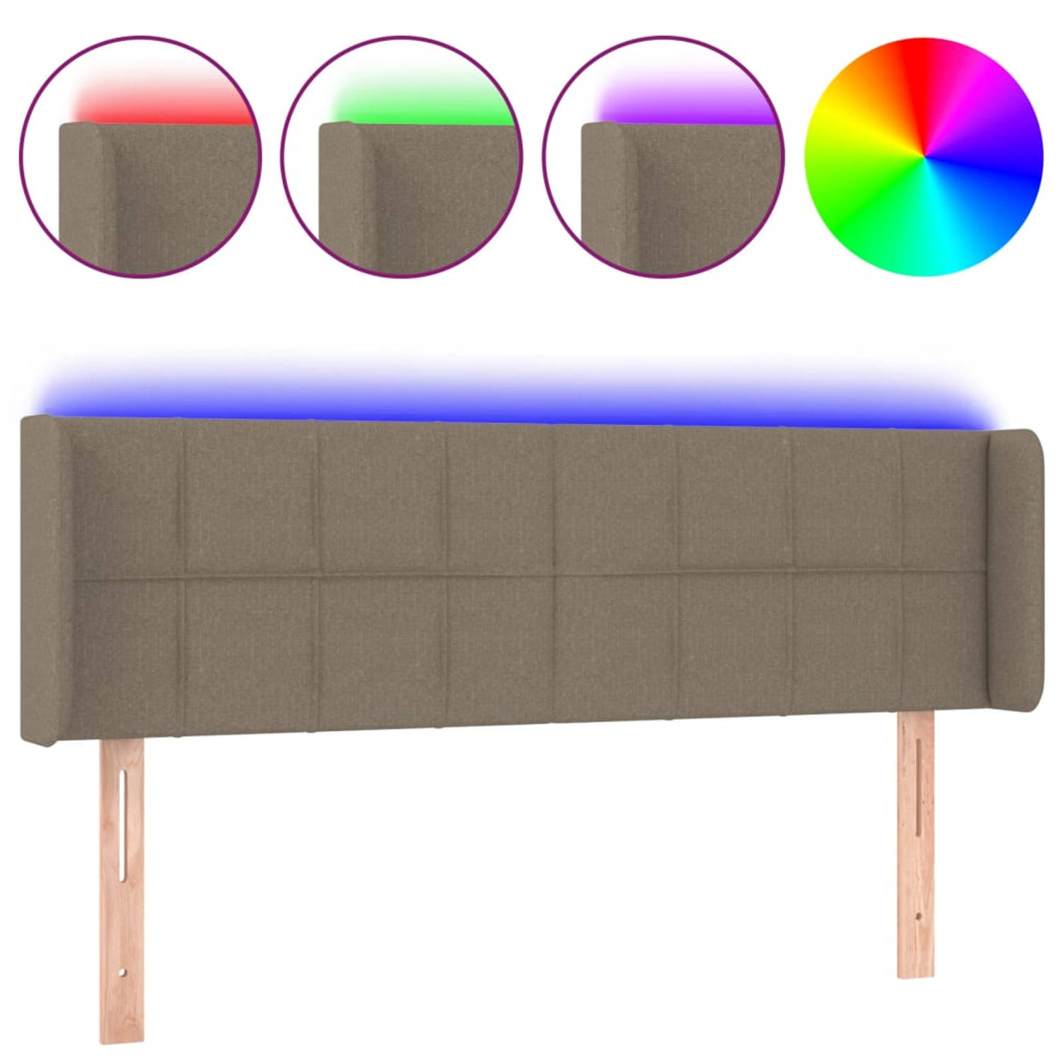 The Living Store Hoofdbord - Klassiek LED-hoofdbord - Bedmeubilair - 147 x 16 x 78/88 cm - Kleur- Taupe - Materiaal- Stof - bewerkt hout - massief larikshout - Ken- LED-verlichting