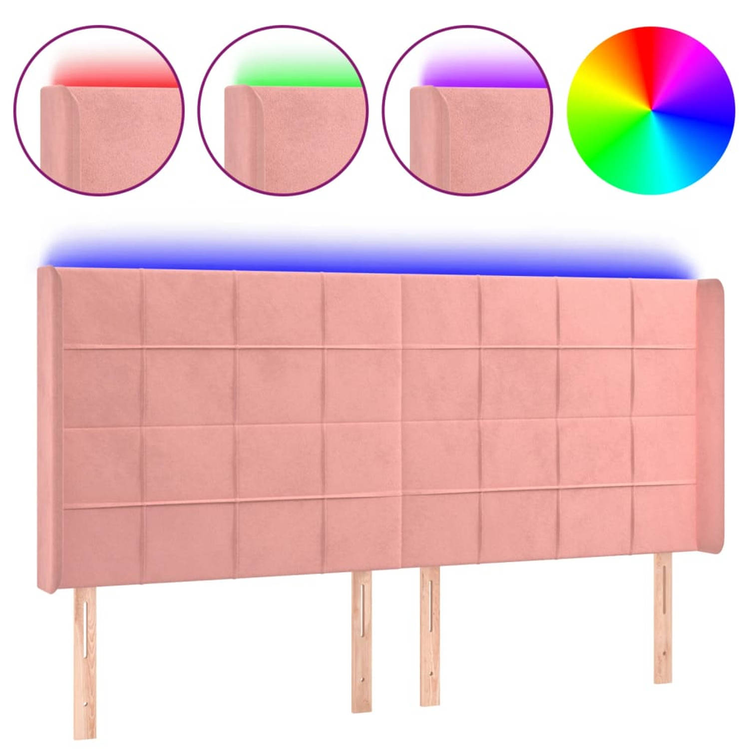 The Living Store Hoofdbord LED 183x16x118/128 cm fluweel roze - Bedonderdeel