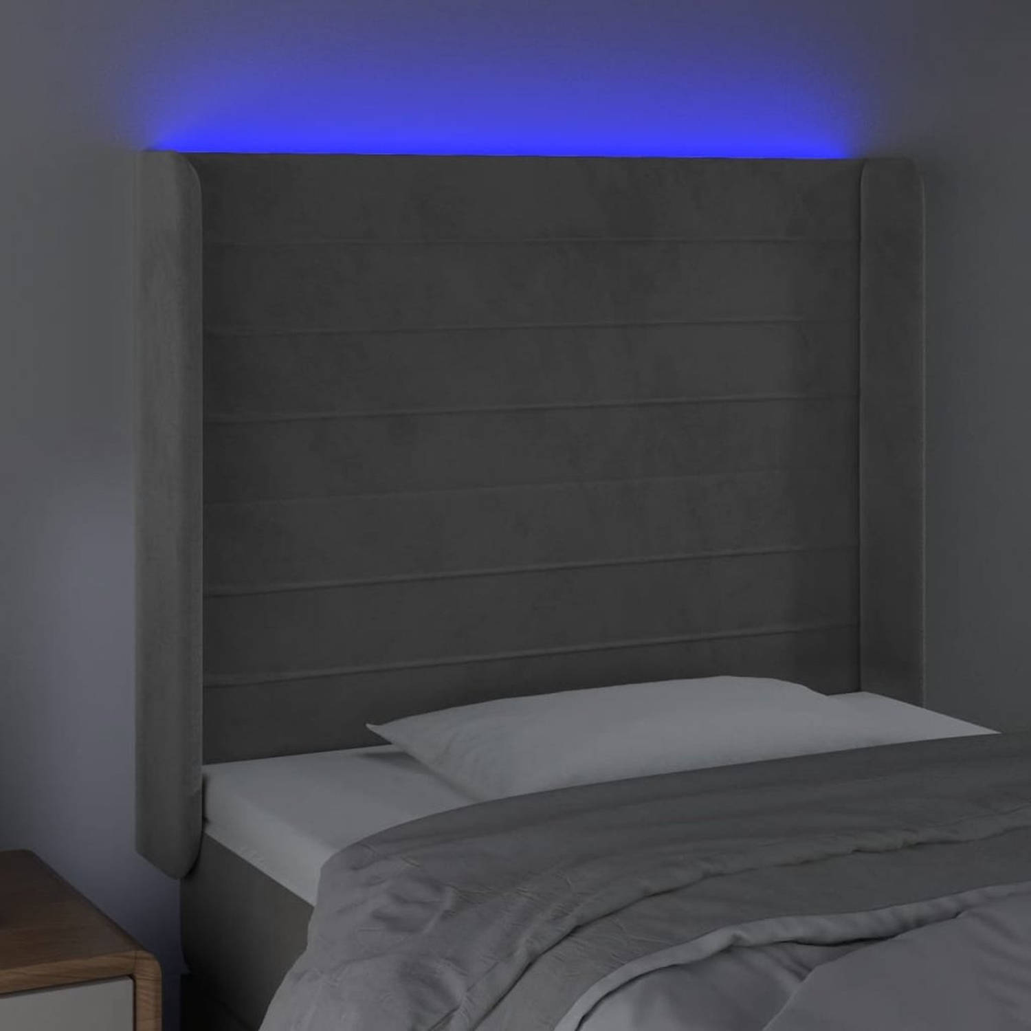 The Living Store Hoofdeinde LED-strip Verstelbaar - Lichtgrijs - 103x16x118/128 cm
