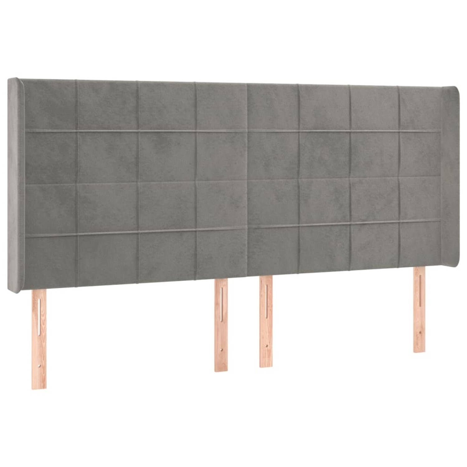 The Living Store Hoofdbord met randen 183x16x118/128 cm fluweel lichtgrijs - Bedonderdeel