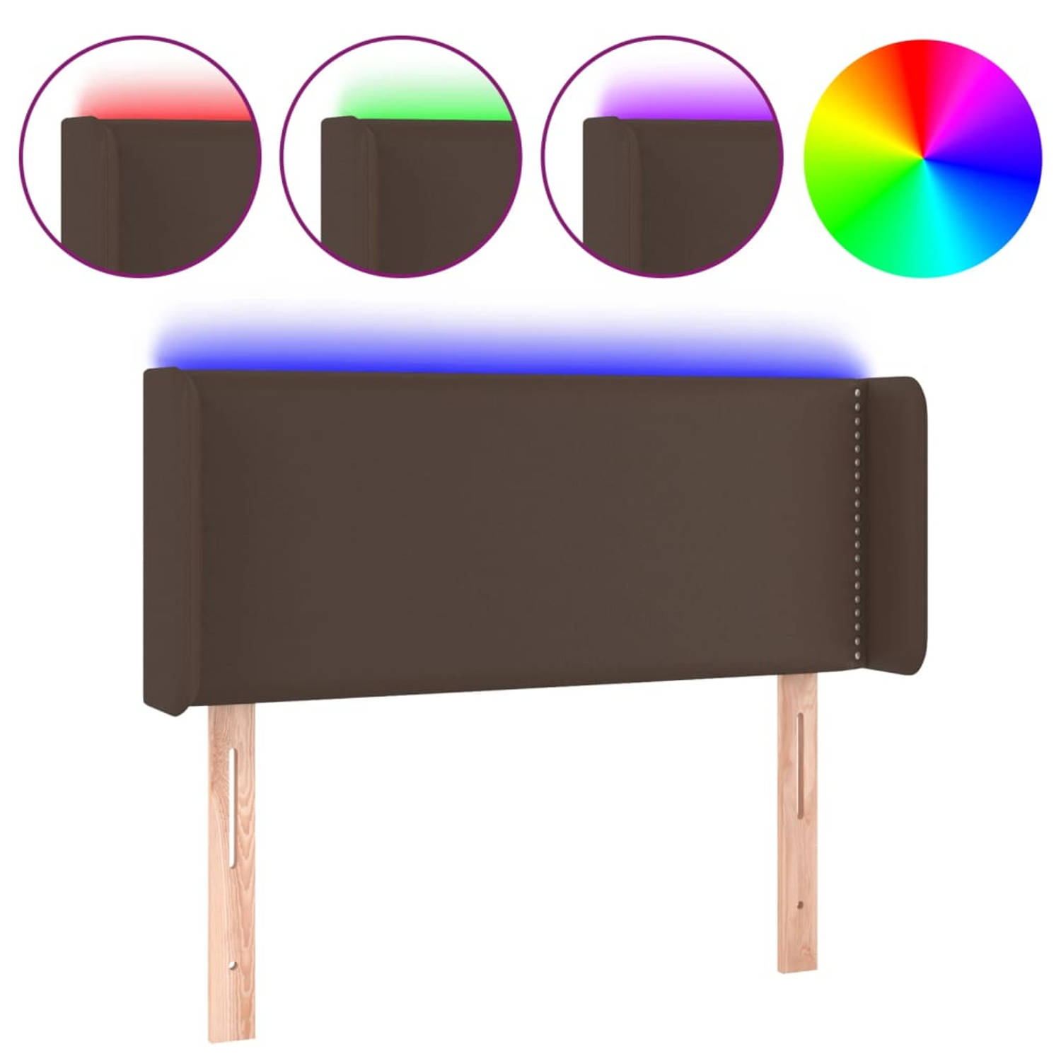 The Living Store Hoofdbord LED Bruin - Kunstleer - 93x16x78/88 cm - Verstelbaar hoofdeinde - Kleurrijke LED-verlichting - Duurzaam materiaal