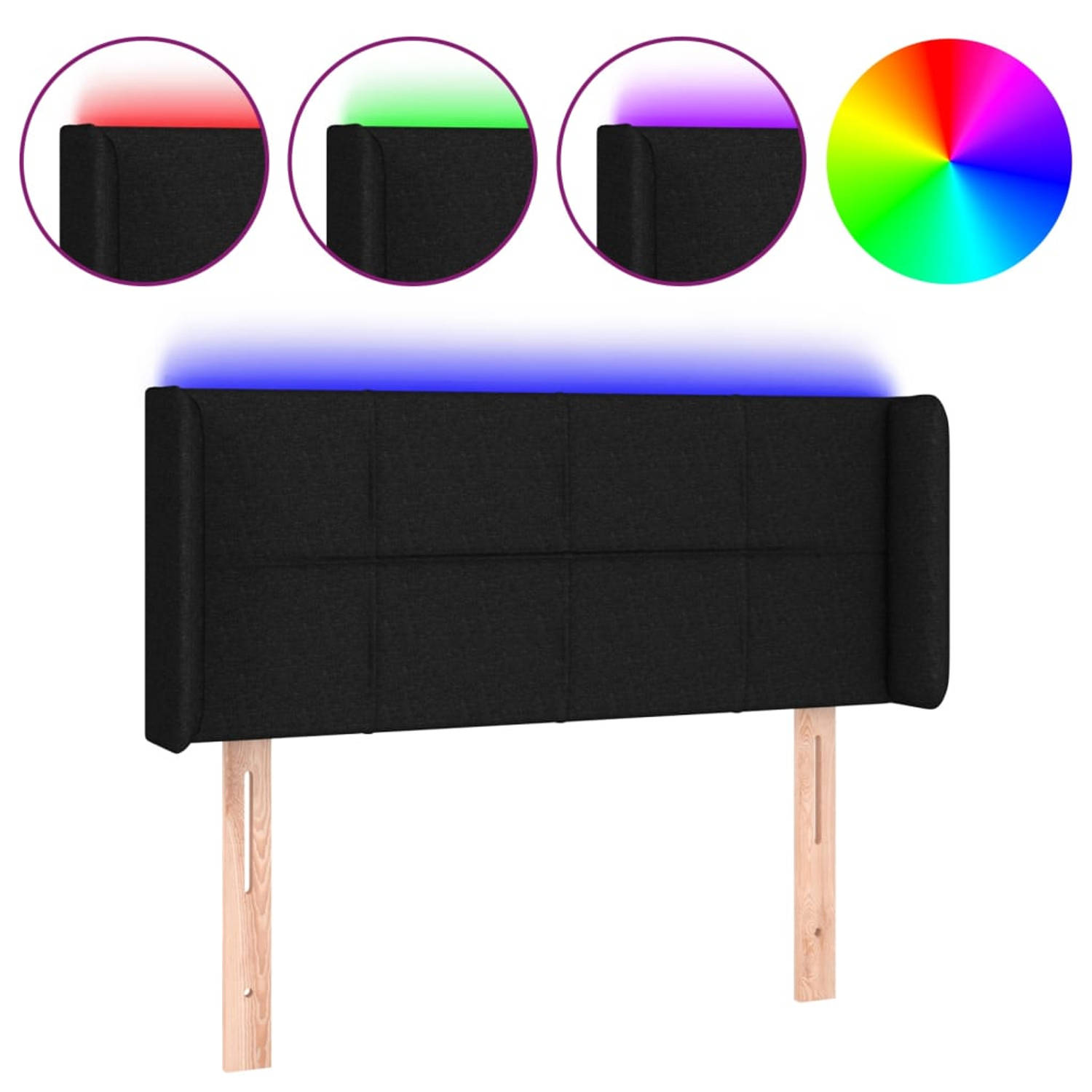 The Living Store Hoofdbord LED - Zwart - 93 x 16 x 78/88 cm - verstelbare hoogte - duurzaam materiaal - kleurrijke LED-verlichting - snijdbare LED-strip