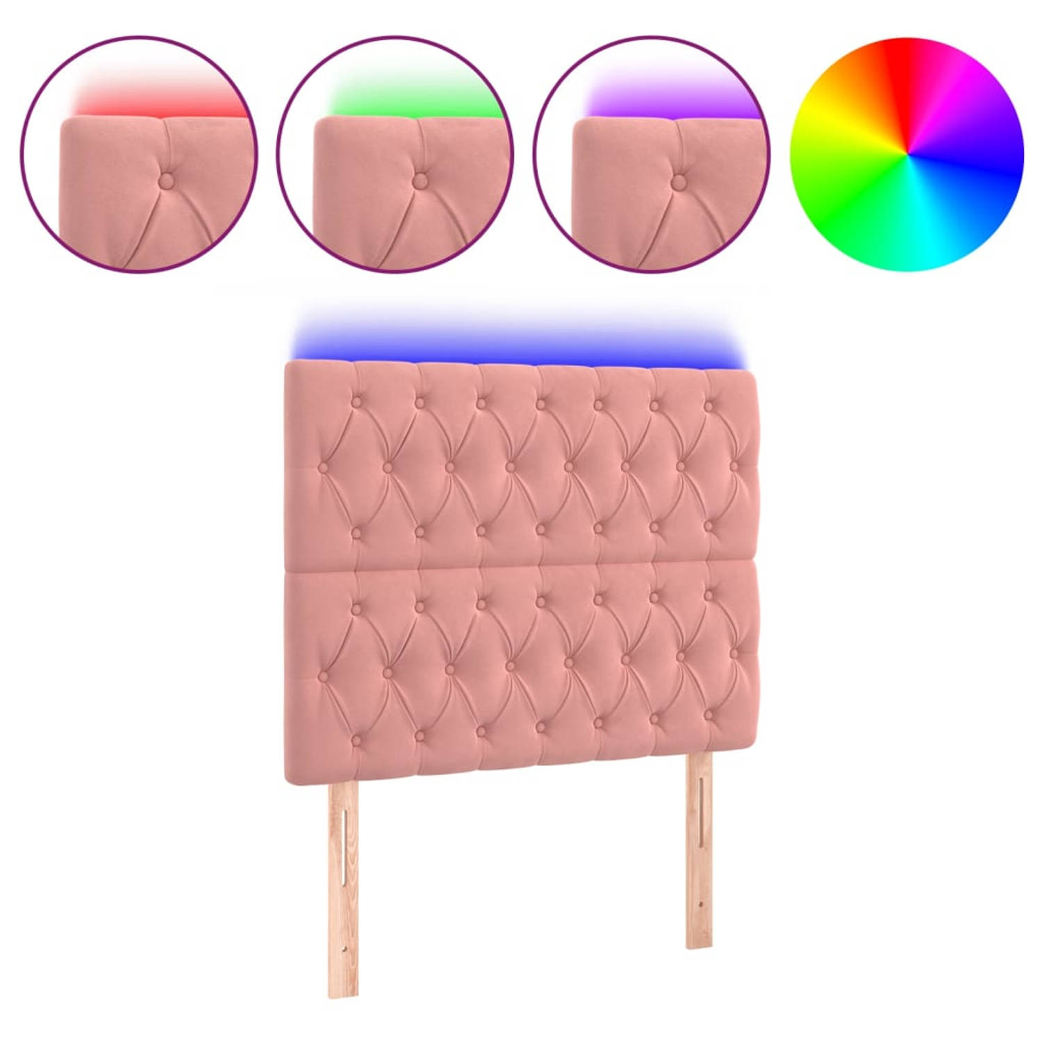 The Living Store Hoofdbord LED 100x7x118/128 cm fluweel roze - Bedonderdeel