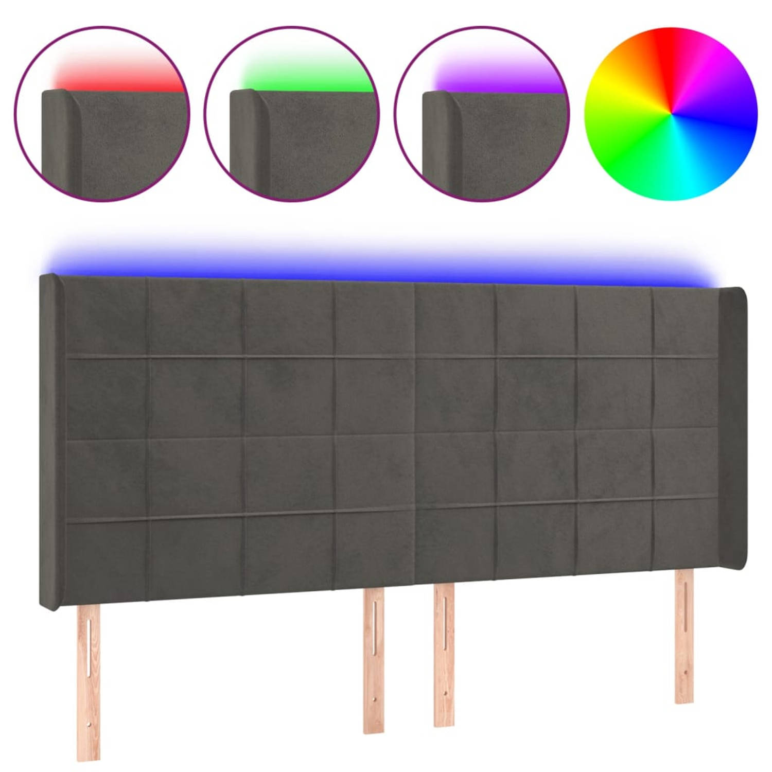 The Living Store Hoofdbord - Fluweel - Verstelbare Hoogte - Comfortabele Ondersteuning - Snijdbare LED-strip
