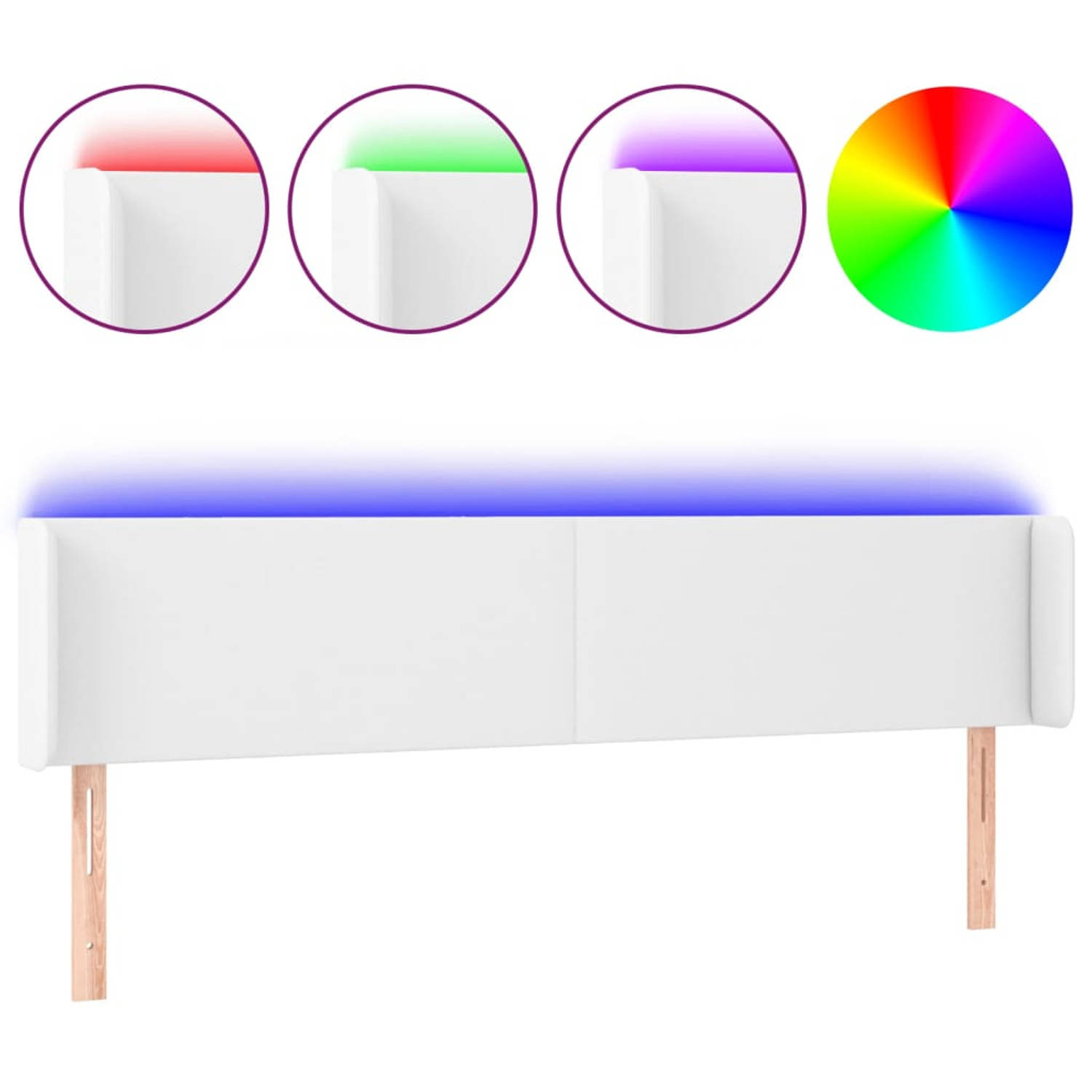 The Living Store Hoofdbord - Bedhoofdeinde - Verstelbare hoogte - LED-verlichting - Duurzaam kunstleer - Kleur- wit -