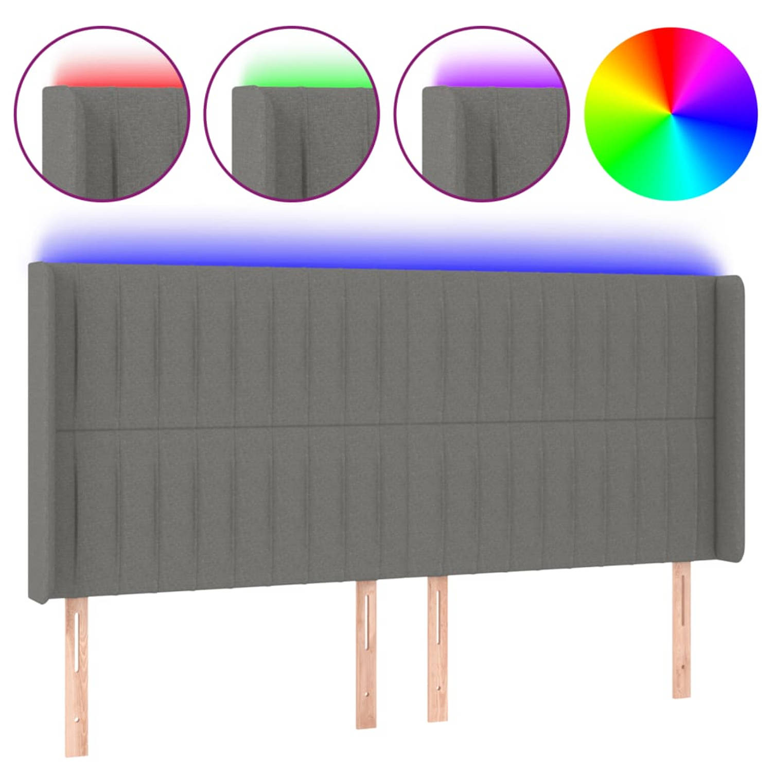 The Living Store Hoofdbord - Klassiek LED - Hoofdeinde - Afmeting- 203x16x118/128cm - Duurzaam materiaal