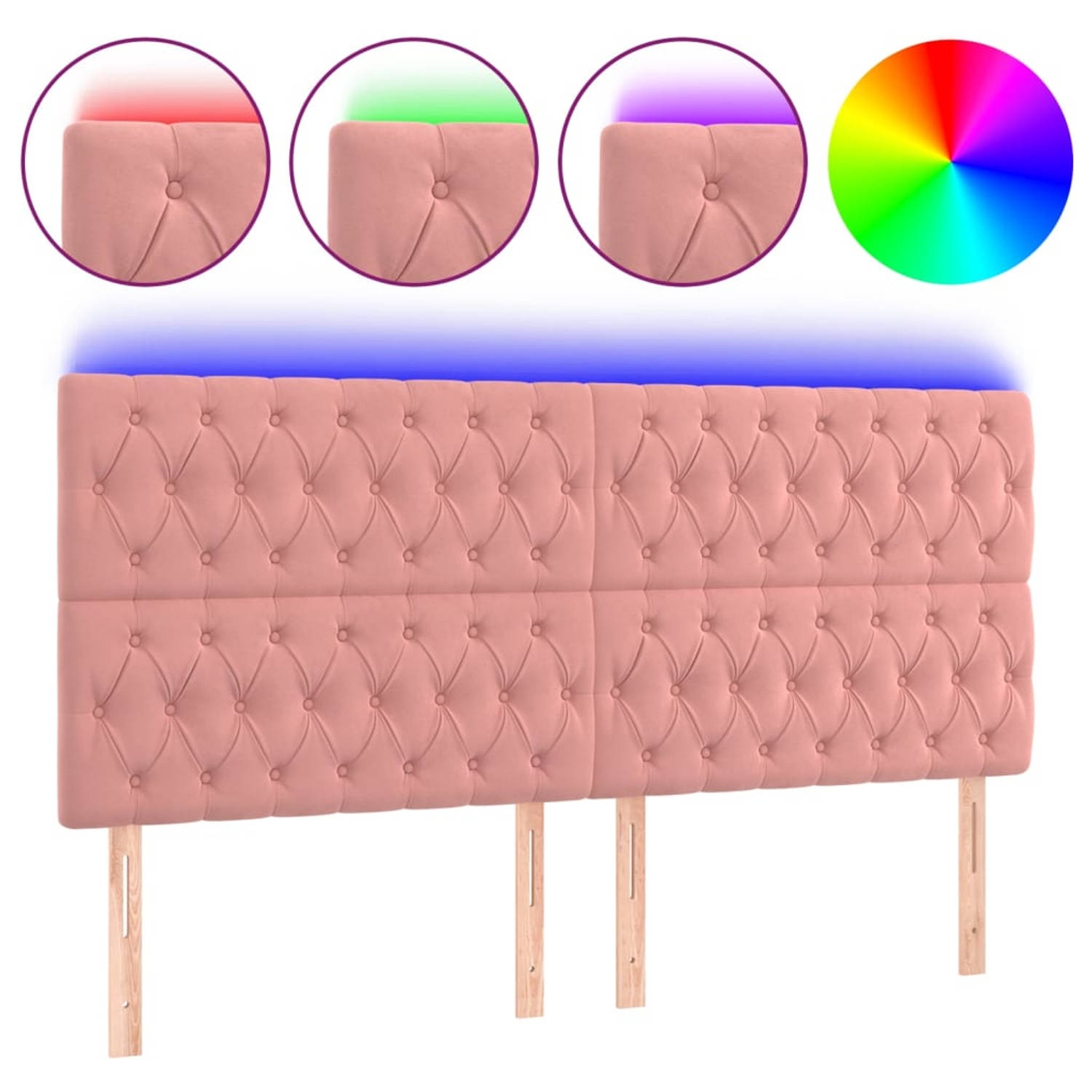 The Living Store Hoofdbord LED 180x7x118/128 cm fluweel roze - Bedonderdeel