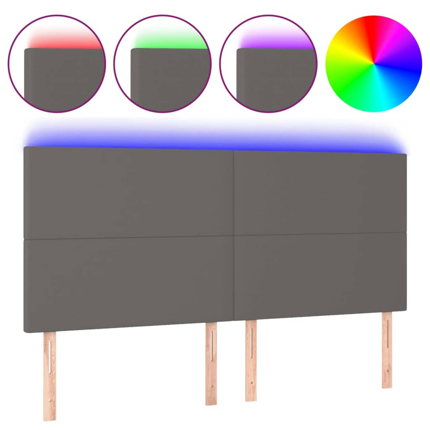 The Living Store LED-hoofdbord - Grijs - Kunstleer - 180 x 5 x 118/128 cm - LED-strip - Verstelbaar