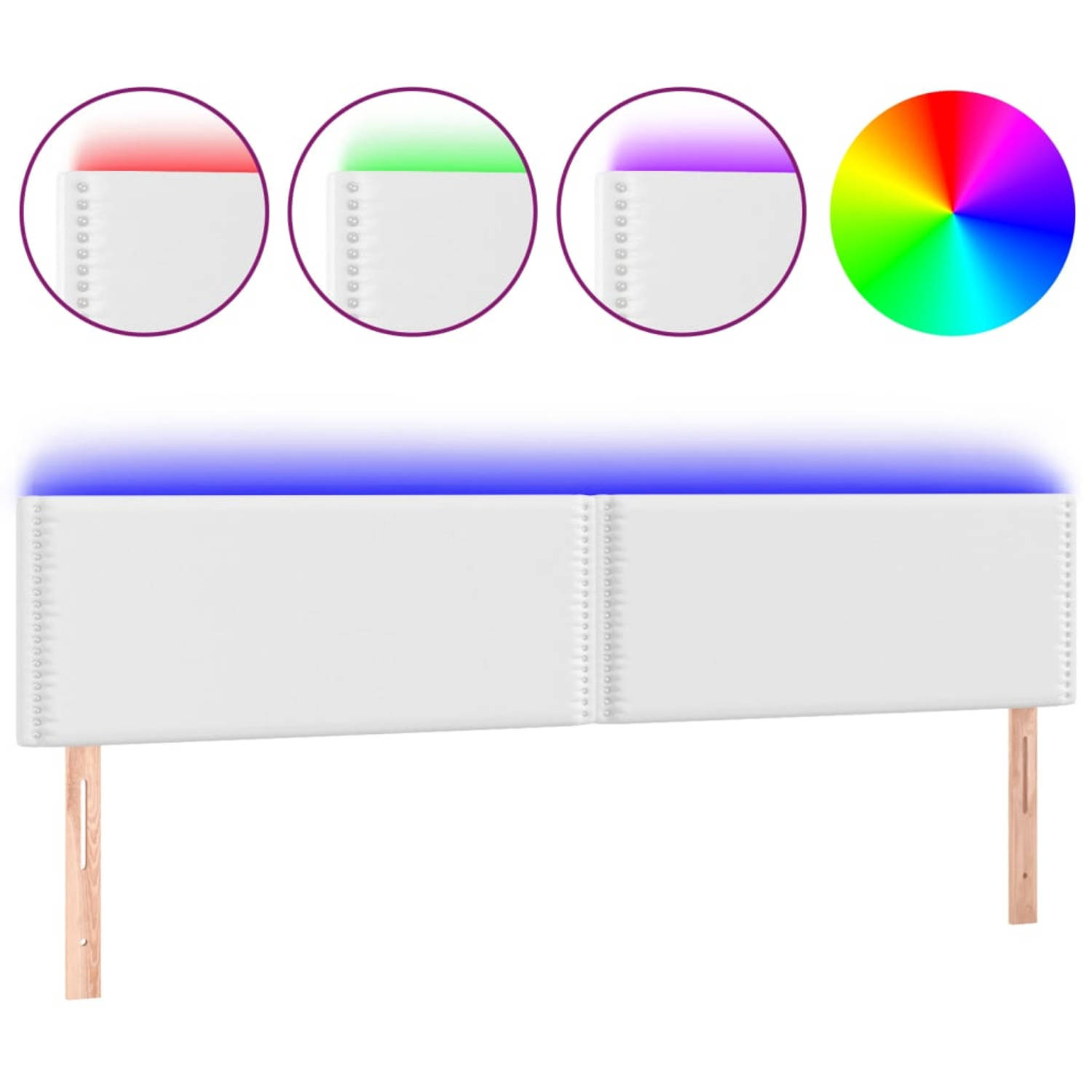 The Living Store Hoofdbord LED 200x5x78/88 cm kunstleer wit - Bedonderdeel