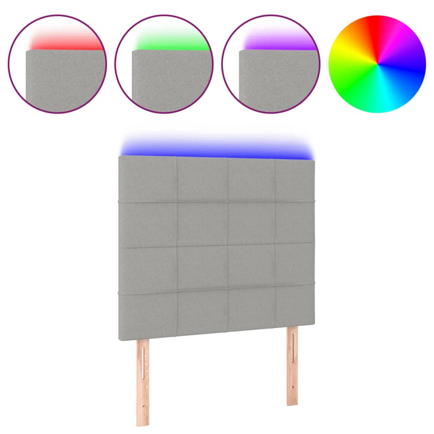 The Living Store LED-hoofdbord - Lichtgrijs - Stof - 90 x 5 x 118/128 cm - Verstelbaar