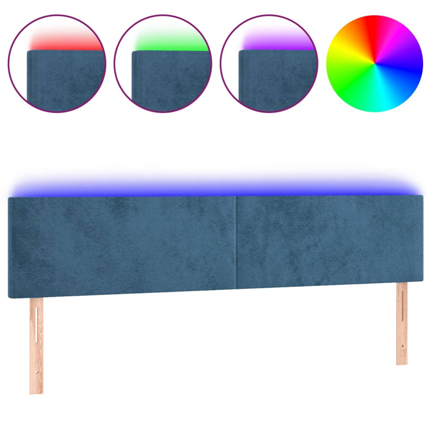 The Living Store Hoofdbord LED 160x5x78/88 cm fluweel donkerblauw - Bedonderdeel