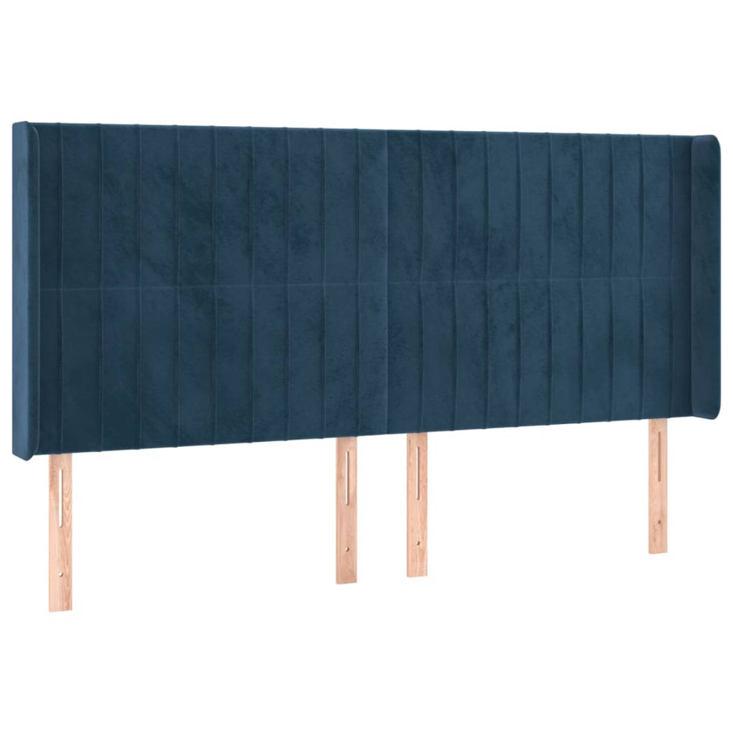 The Living Store Hoofdbord Trendy - Hoofdborden - 163 x 16 x 118/128 cm - Donkerblauw Fluweel - Stevige poten - Verstelbare hoogte