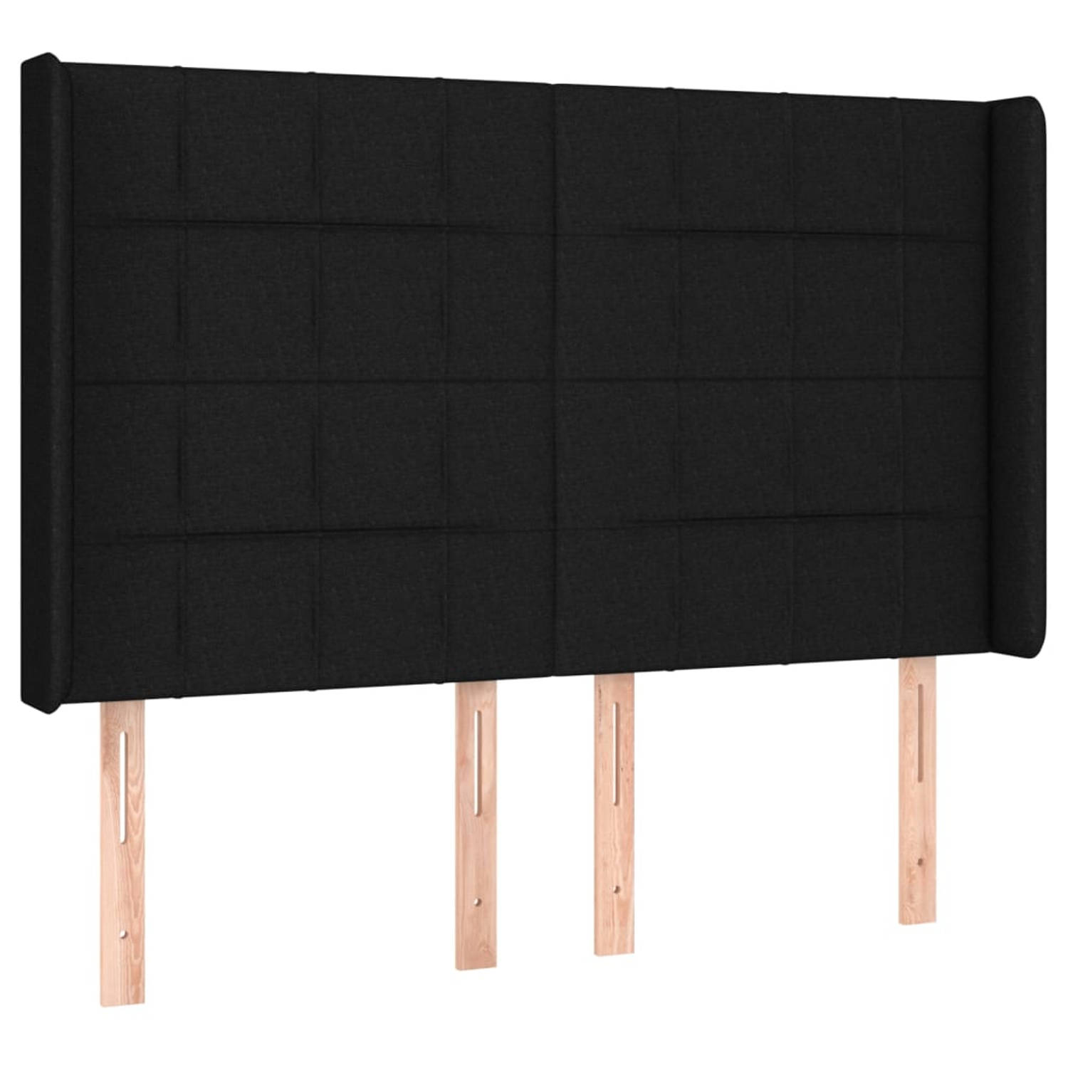 The Living Store Hoofdbord met randen 147x16x118/128 cm stof zwart - Bedonderdeel