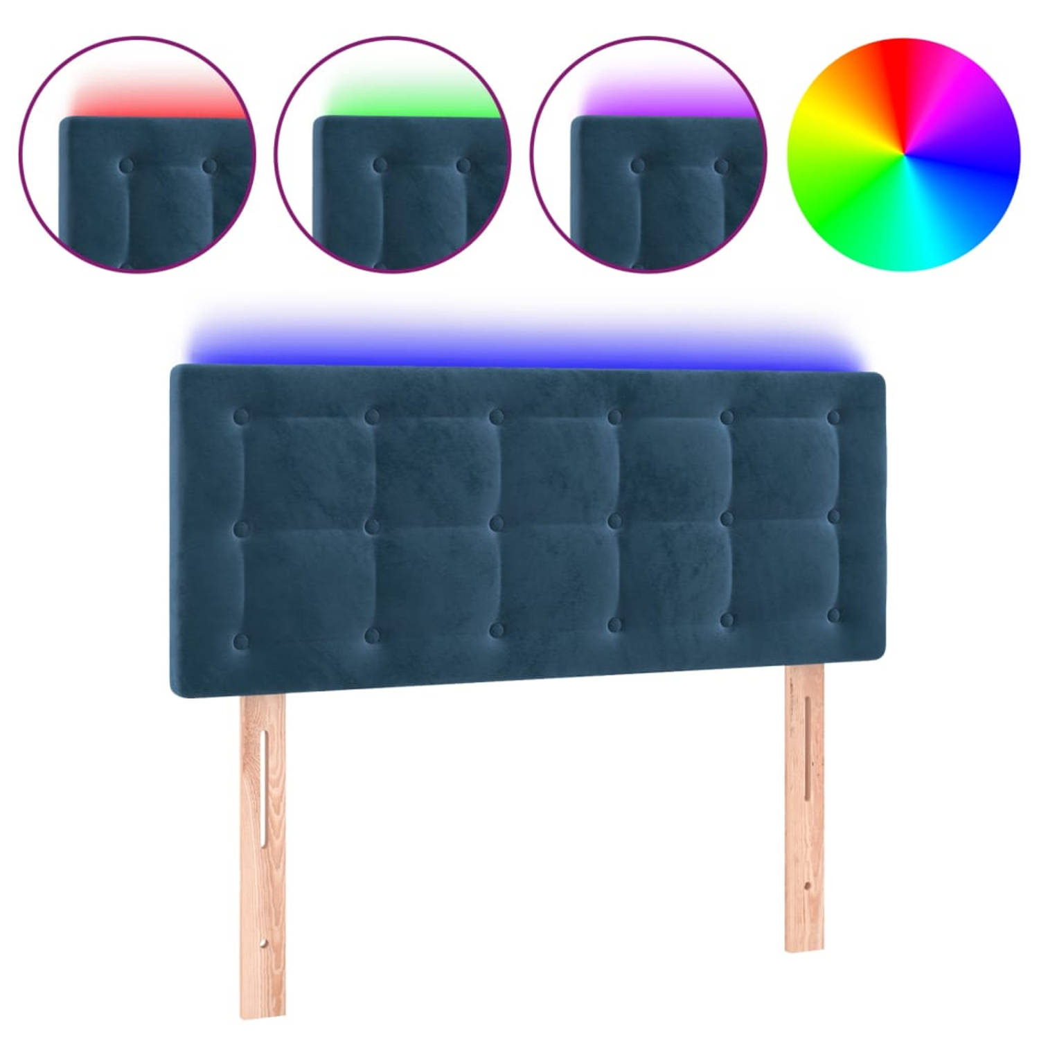 The Living Store Hoofdbord LED 80x5x78/88 cm fluweel donkerblauw - Bedonderdeel