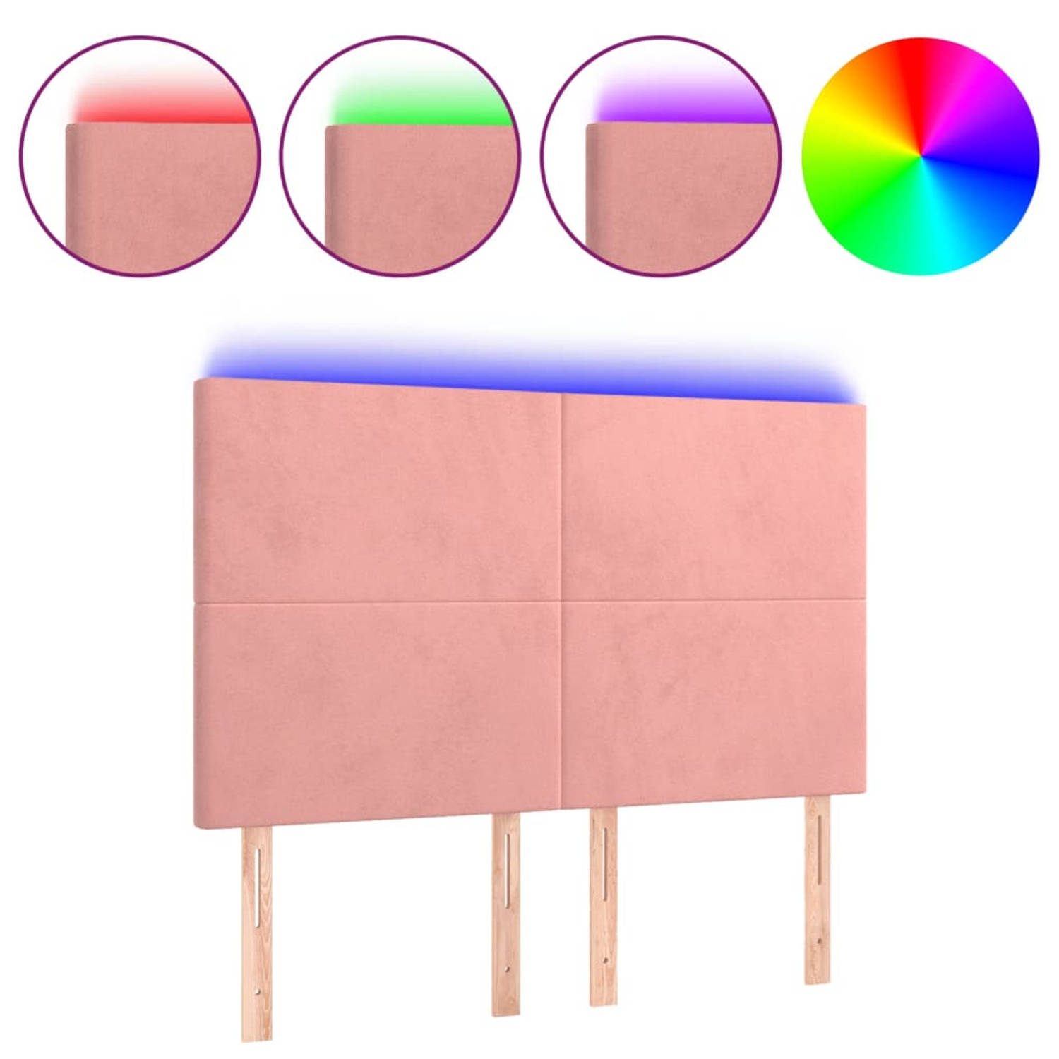 The Living Store Hoofdeind LED-roze - Stof - 144x5x118/128 cm - Verstelbare hoogte - Comfortabele ondersteuning - Snijdbare LED-strip - Met schaarsymbool