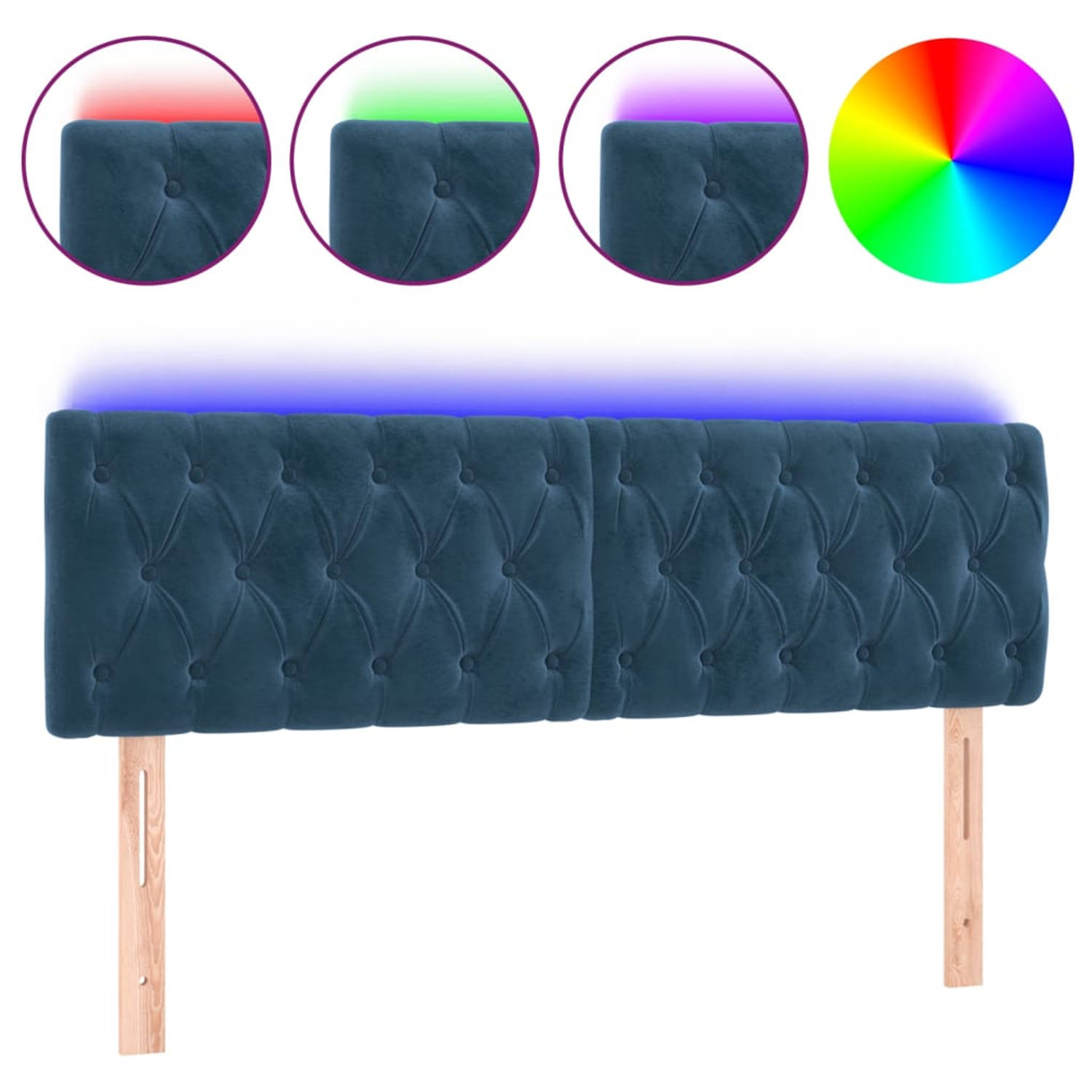 The Living Store Hoofdbord LED 144x7x78/88 cm fluweel donkerblauw - Bedonderdeel