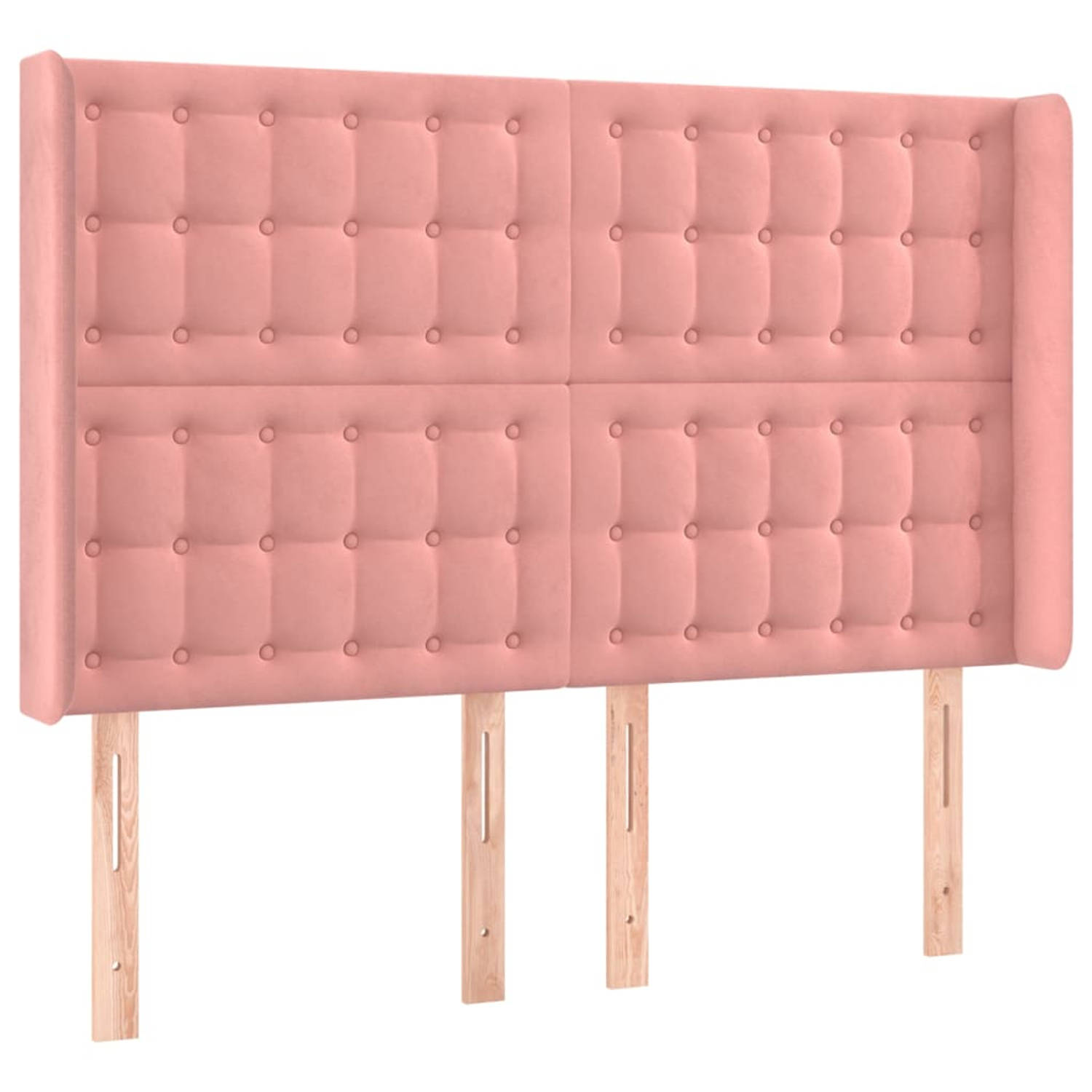 The Living Store Hoofdbord met randen 147x16x118/128 cm fluweel roze - Bedonderdeel