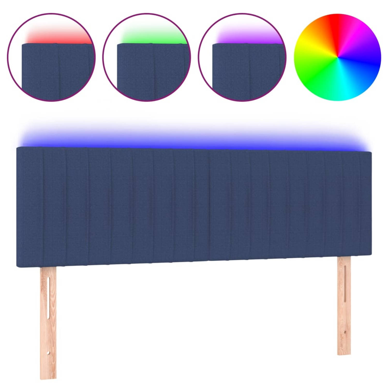 The Living Store Hoofdeind LED-blauw - 144 x 5 x 78/88 cm - Verstelbaar - Duurzaam materiaal - Kleurrijke LED-verlichting - Snijdbare LED-strip - Met montagehandleiding - USB-aansl
