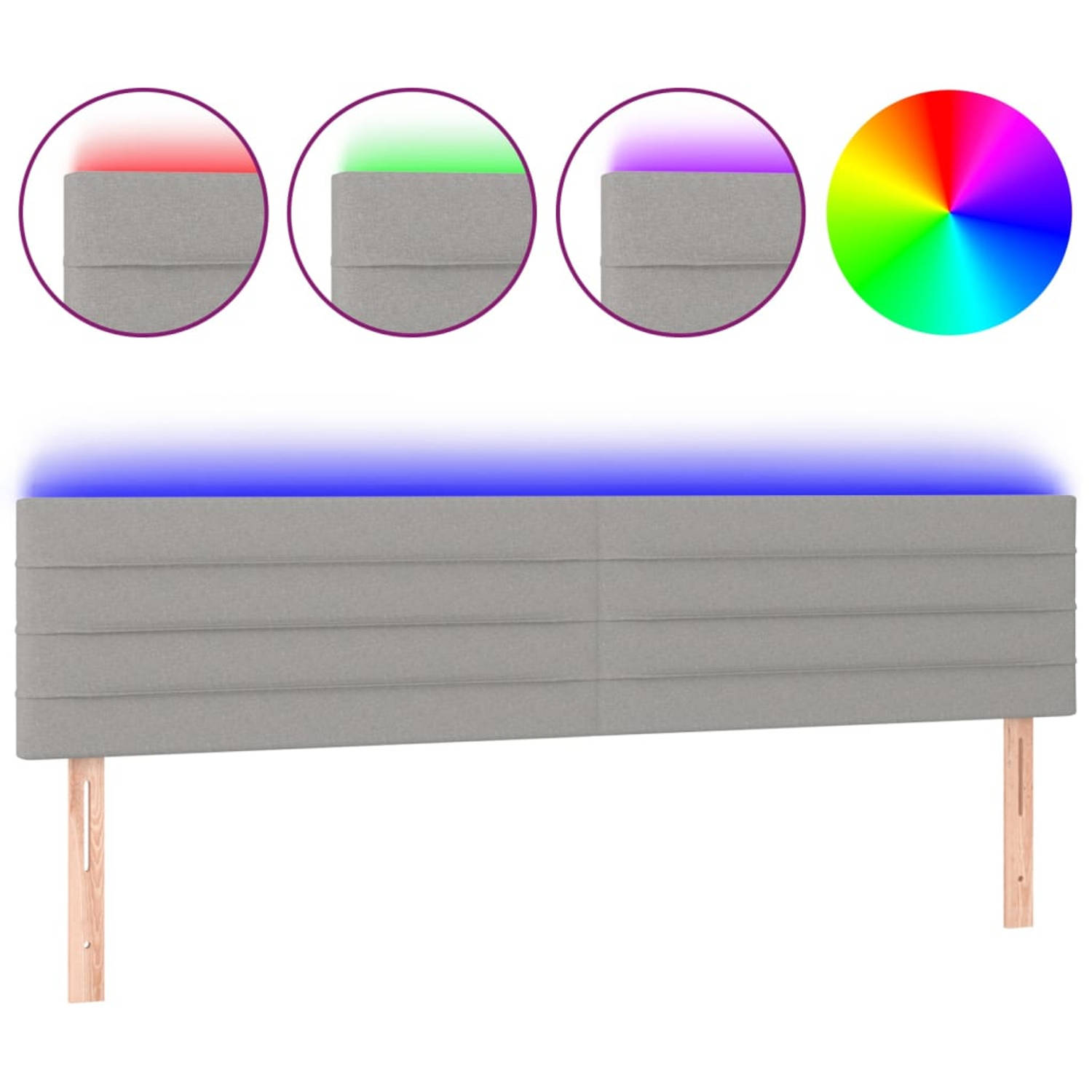 The Living Store Hoofdeind LED lichtgrijs - 160 x 5 x 78/88 cm - Verstelbaar - Duurzaam materiaal - Kleurrijke LED-verlichting - Snijdbare LED-strip - USB-aansluiting