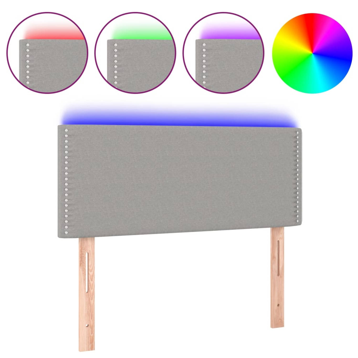 The Living Store Hoofdbord LED 100x5x78/88 cm stof lichtgrijs - Bedonderdeel