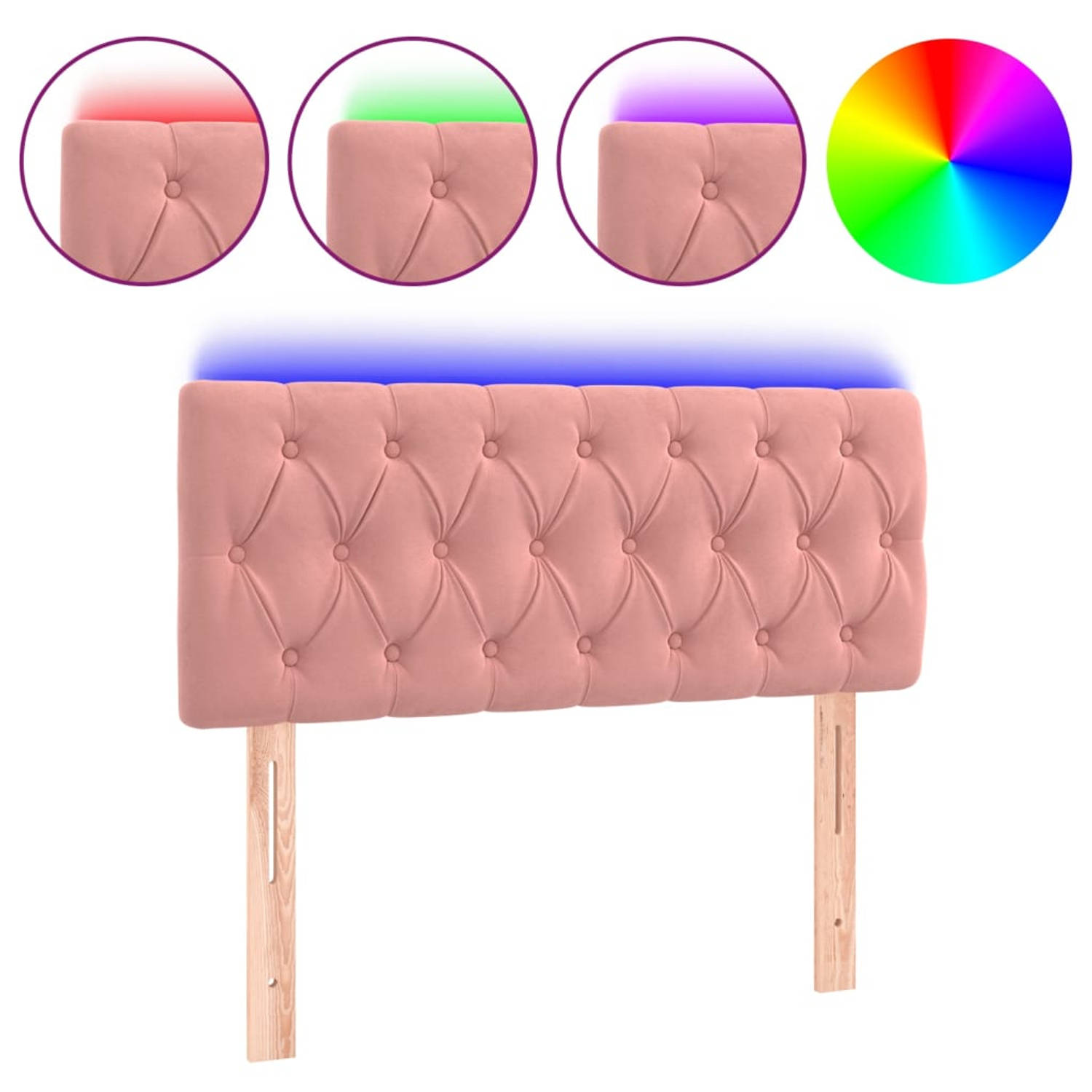 The Living Store Hoofdbord LED 90x7x78/88 cm fluweel roze - Bedonderdeel