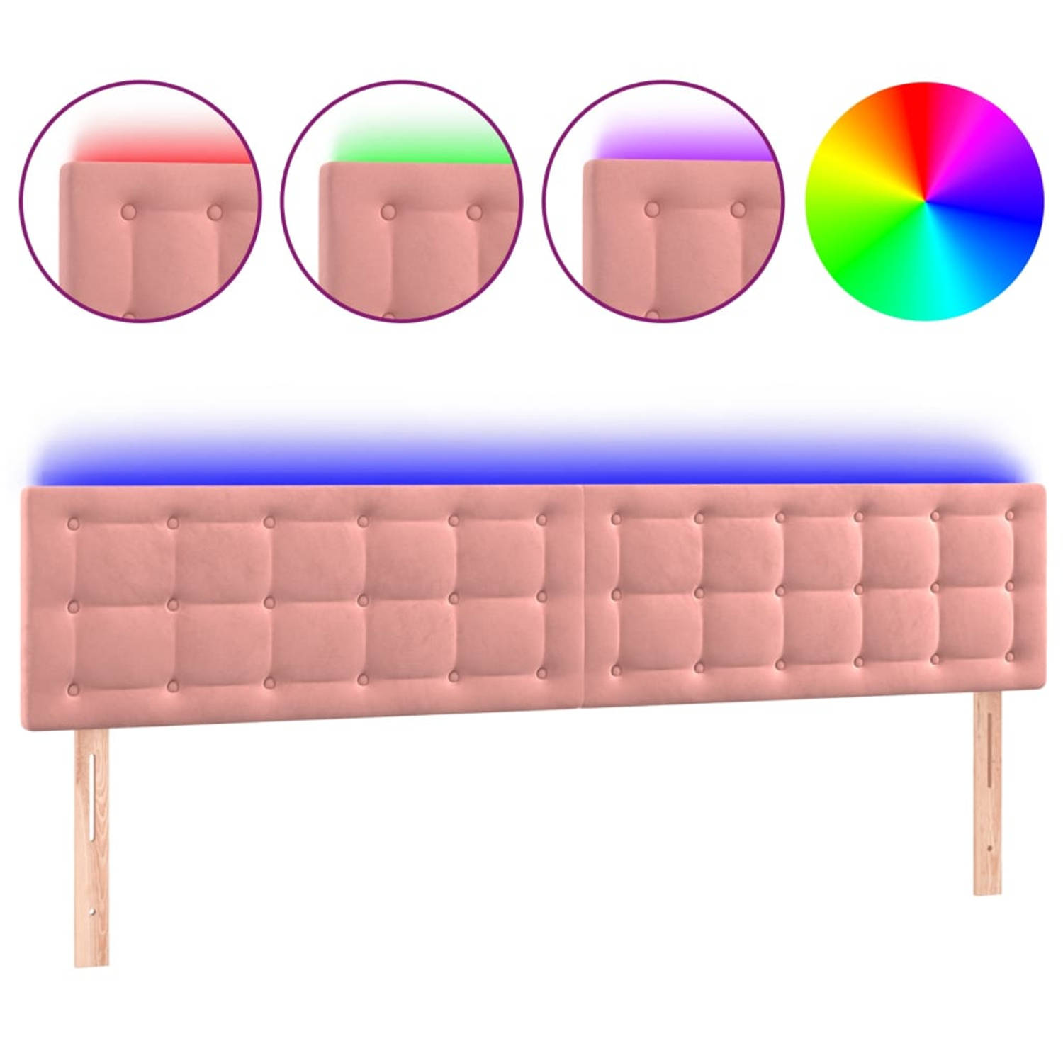 The Living Store Hoofdeinde LED-roze - 180 x 5 x 78/88 cm - fluweel - verstelbare hoogte - comfortabele ondersteuning - snijdbare LED-strip - inclusief montagehandleiding - USB-aan