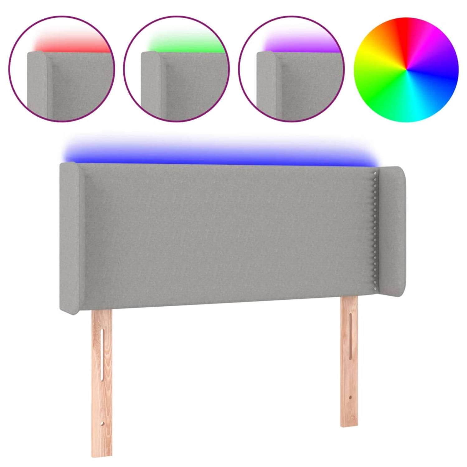 The Living Store Hoofdbord LED - Lichtgrijs - 93 x 16 x 78/88 cm - Duurzaam materiaal - Kleurrijke LED-verlichting - Verstelbare hoogte - Comfortabele ondersteuning - Snijdbare LED