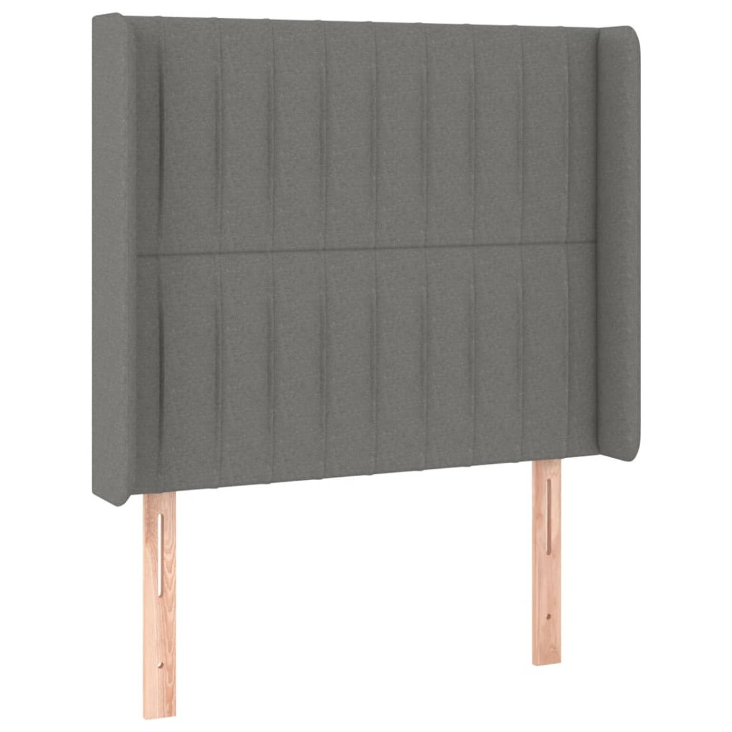 The Living Store Hoofdbord met randen 93x16x118/128 cm stof donkergrijs - Bedonderdeel