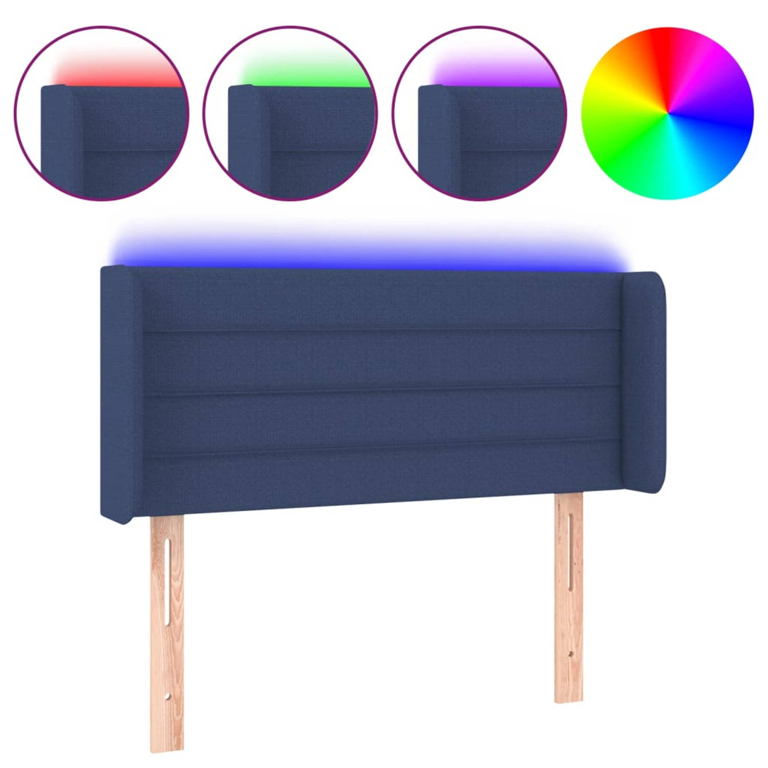 The Living Store Hoofdeinde LED-blauw - 103x16x78/88 cm - verstelbare hoogte - duurzaam - kleurrijke LED-verlichting - comfortabele ondersteuning - snijdbare LED-strip - montagehan