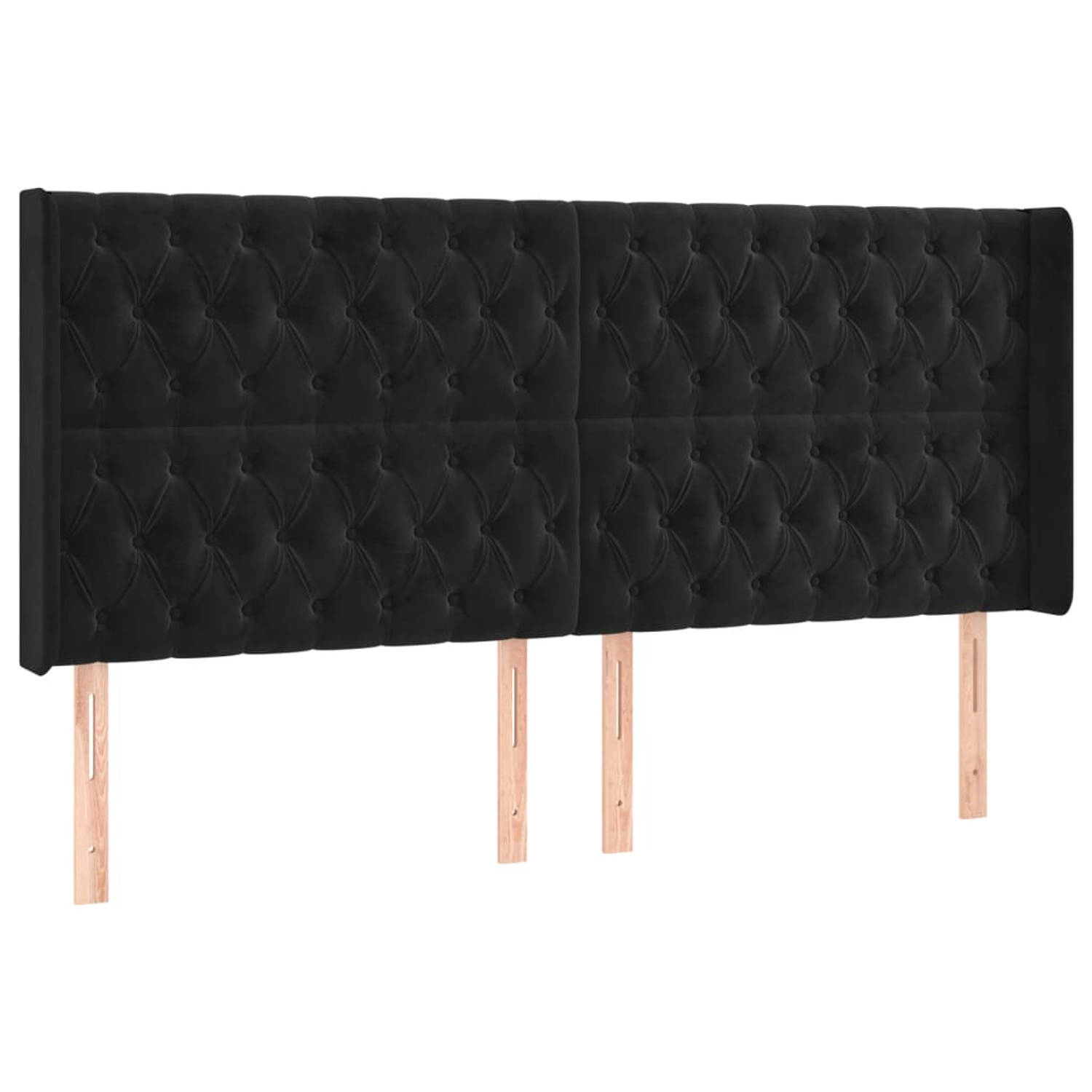 The Living Store Hoofdbord met randen 183x16x118/128 cm fluweel zwart - Bedonderdeel