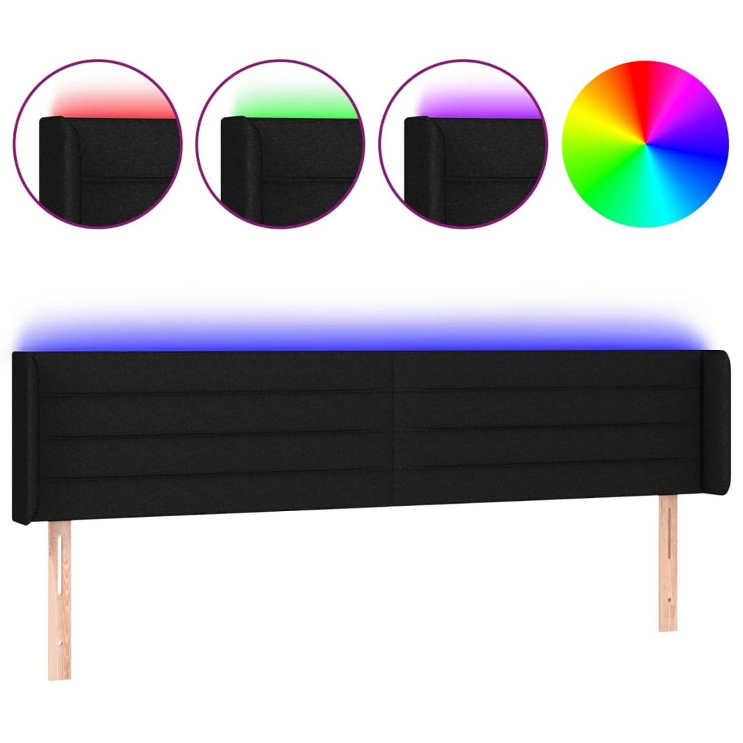 The Living Store LED Hoofdbord - Klassiek - Hoofdeinde - Afmetingen- 203 x 16 x 78/88 cm - Kleur- Zwart - LED-strip lengte- 55 cm - Met schaarsymbool - Inclusief 2 LED-strips