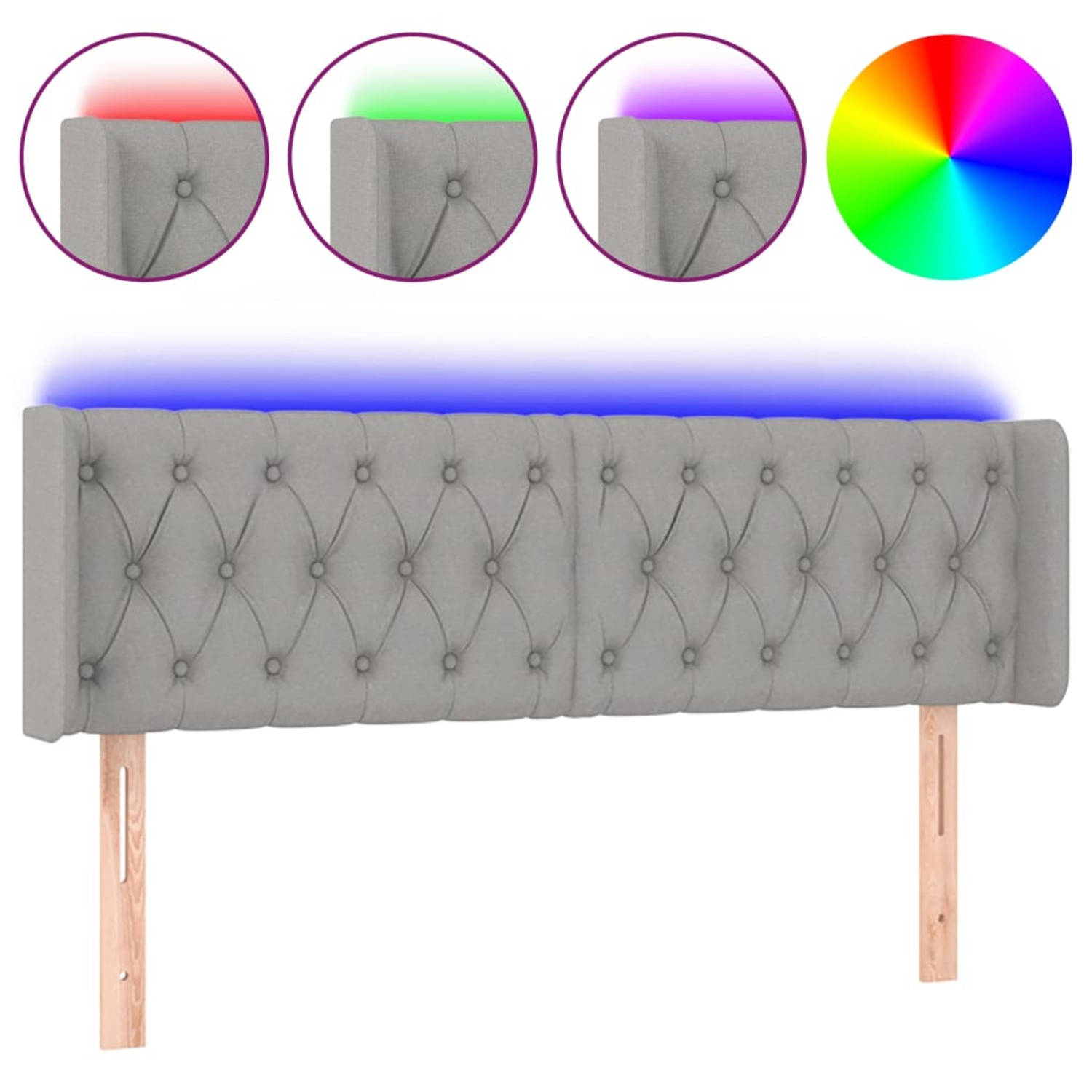 The Living Store Hoofdbord - 163 x 16 x 78/88 cm - Lichtgrijs stof LED-strip - Verstelbaar - Comfortabele ondersteuning - Duurzaam - Met schaarsymbool - 2 LED-strips