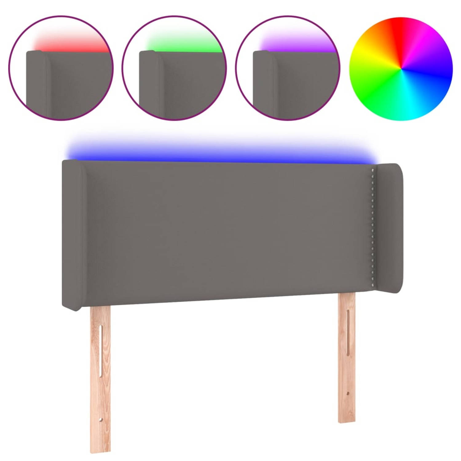 The Living Store Hoofdbord LED - Grijs - 83 x 16 x 78/88 cm - Duurzaam kunstleer - Kleurrijke LED-verlichting