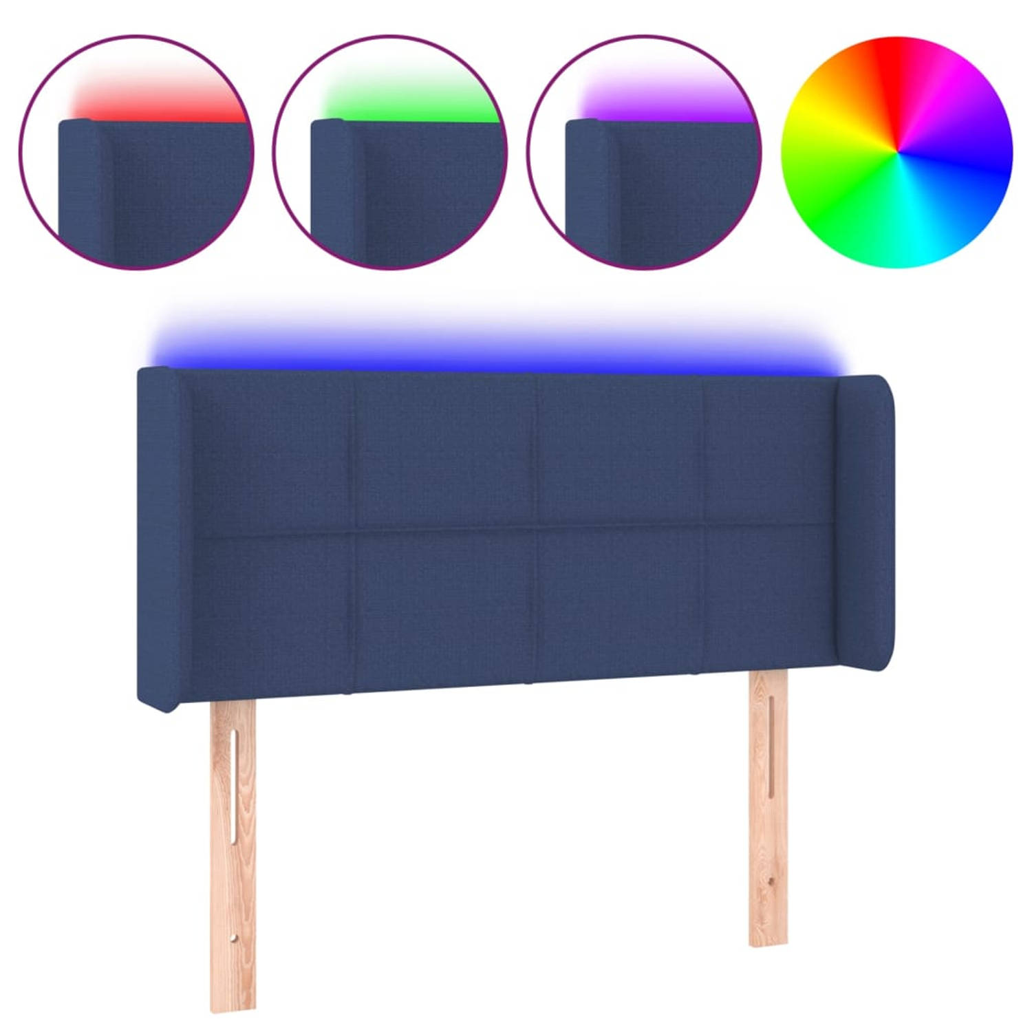 The Living Store Hoofdbord LED 103x16x78/88 cm stof blauw - Bedonderdeel