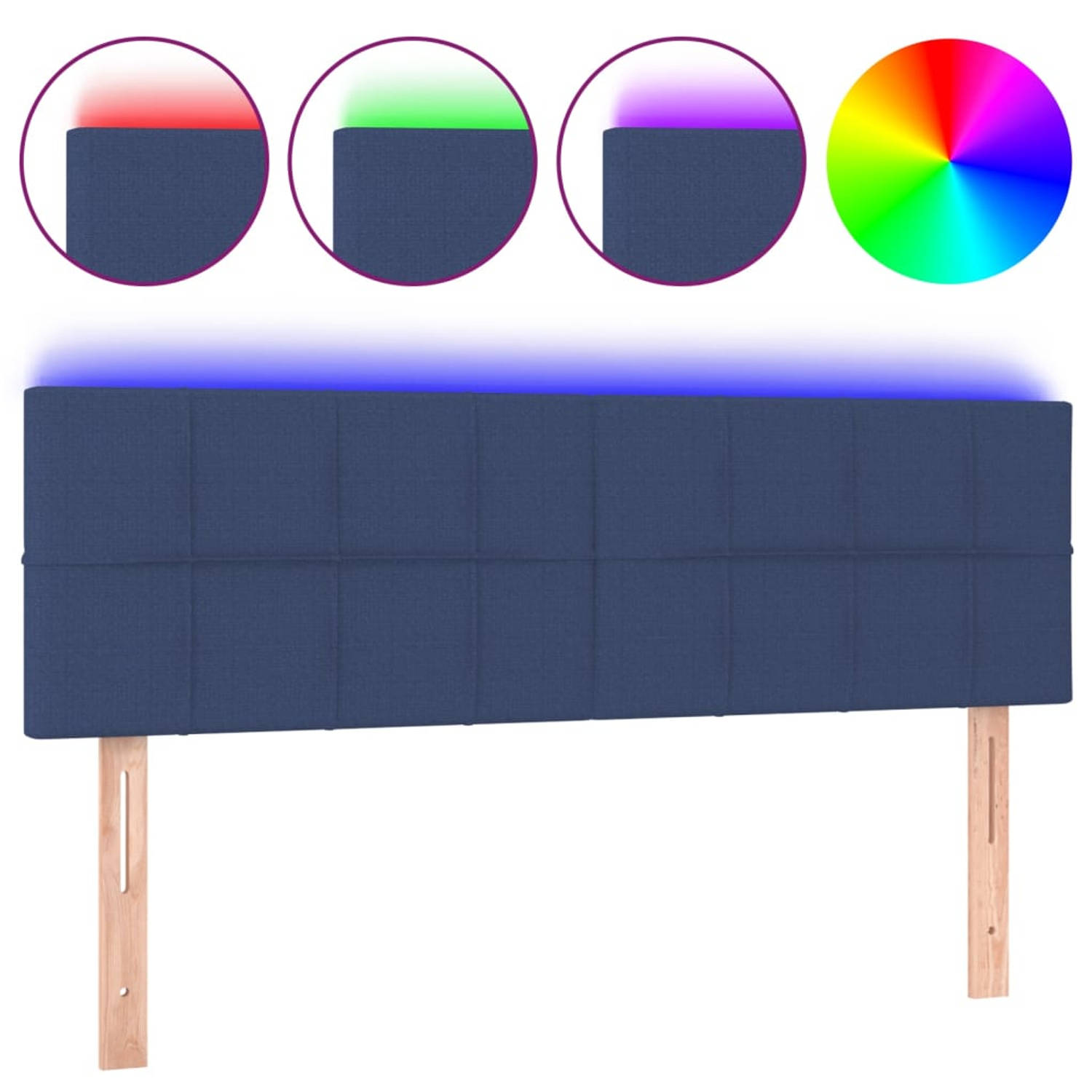 The Living Store Hoofdeinde LED-strip blauw 144x5x78/88 cm - verstelbare hoogte - duurzaam materiaal - kleurrijke LED-verlichting - comfortabele ondersteuning - snijdbare LED-strip