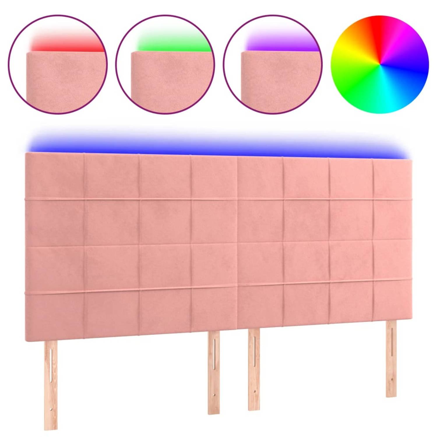 The Living Store Hoofdbord LED 180x5x118/128 cm fluweel roze - Bedonderdeel