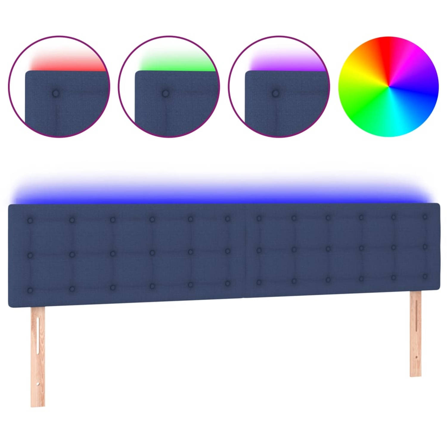 The Living Store Hoofdeind - LED-strip - Verstelbare hoogte - Comfortabele ondersteuning - Duurzaam - Blauw - 180x5x78/88cm