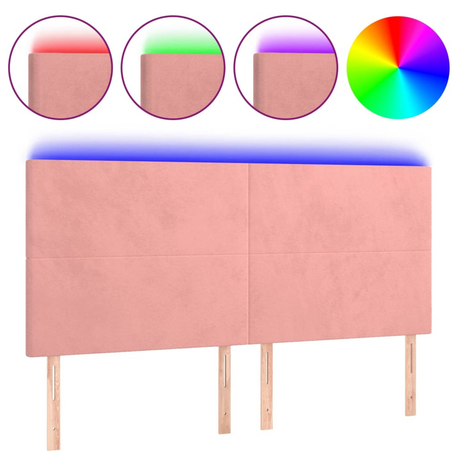 The Living Store Hoofdbord LED 200x5x118/128 cm fluweel roze - Bedonderdeel