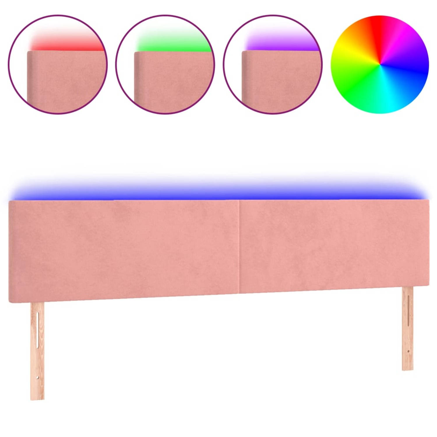 The Living Store Hoofdbord LED 200x5x78/88 cm fluweel roze - Bedonderdeel
