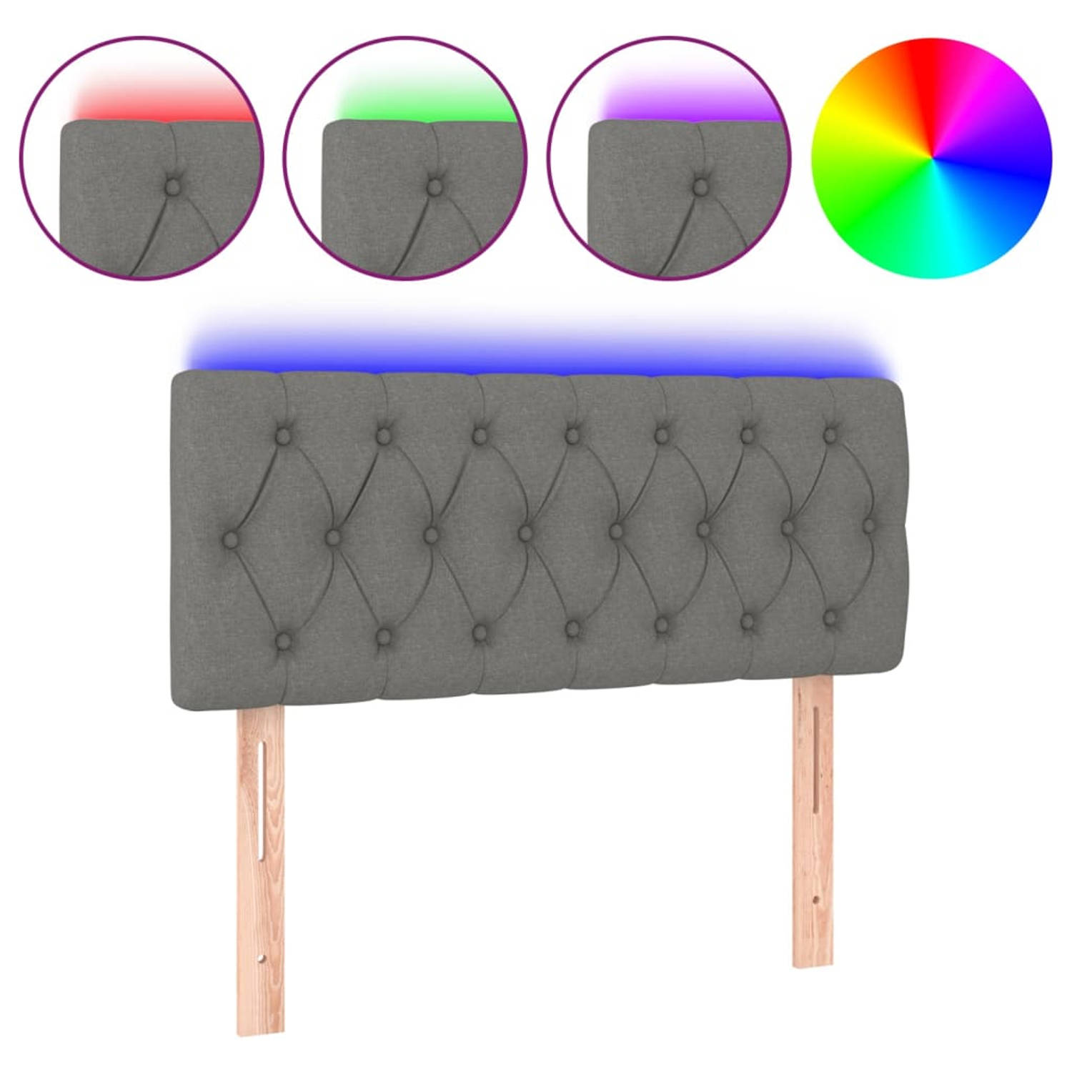 The Living Store Hoofdeind - LED Strip - Donkergrijs - 100 x 7 x 78/88 cm - Duurzaam stof+materiaal - Verstelbare hoogte - Comfortabele ondersteuning
