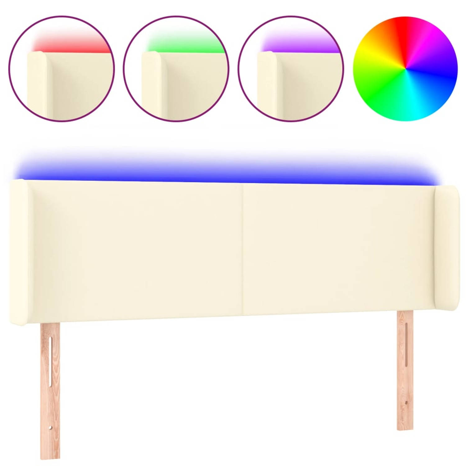 The Living Store LED-hoofdbord - Crème - Kunstleer - Verstelbaar - LED-verlichting - Snijdbare LED-strip
